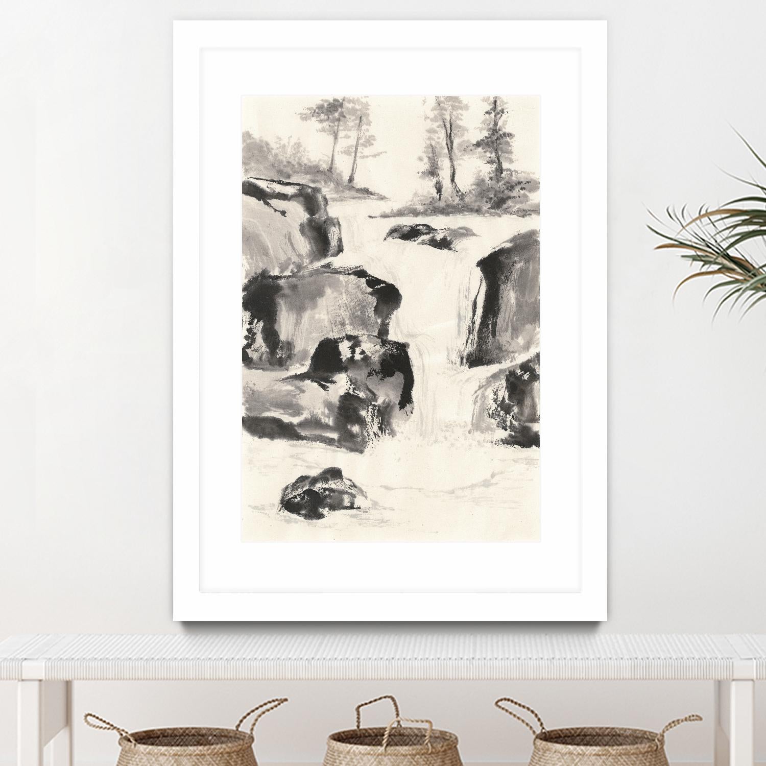 Sumi Waterfall II by Chris Paschke on GIANT ART - grey landscape