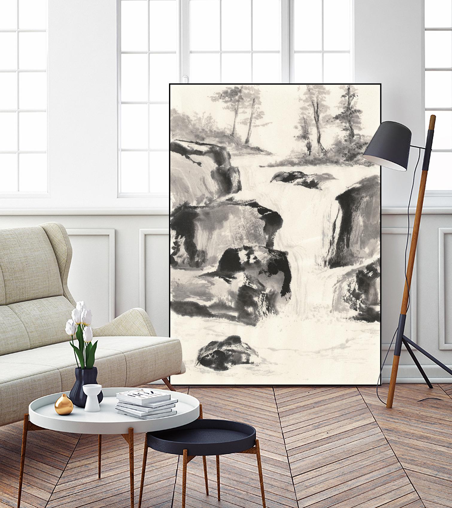Sumi Waterfall II by Chris Paschke on GIANT ART - grey landscape