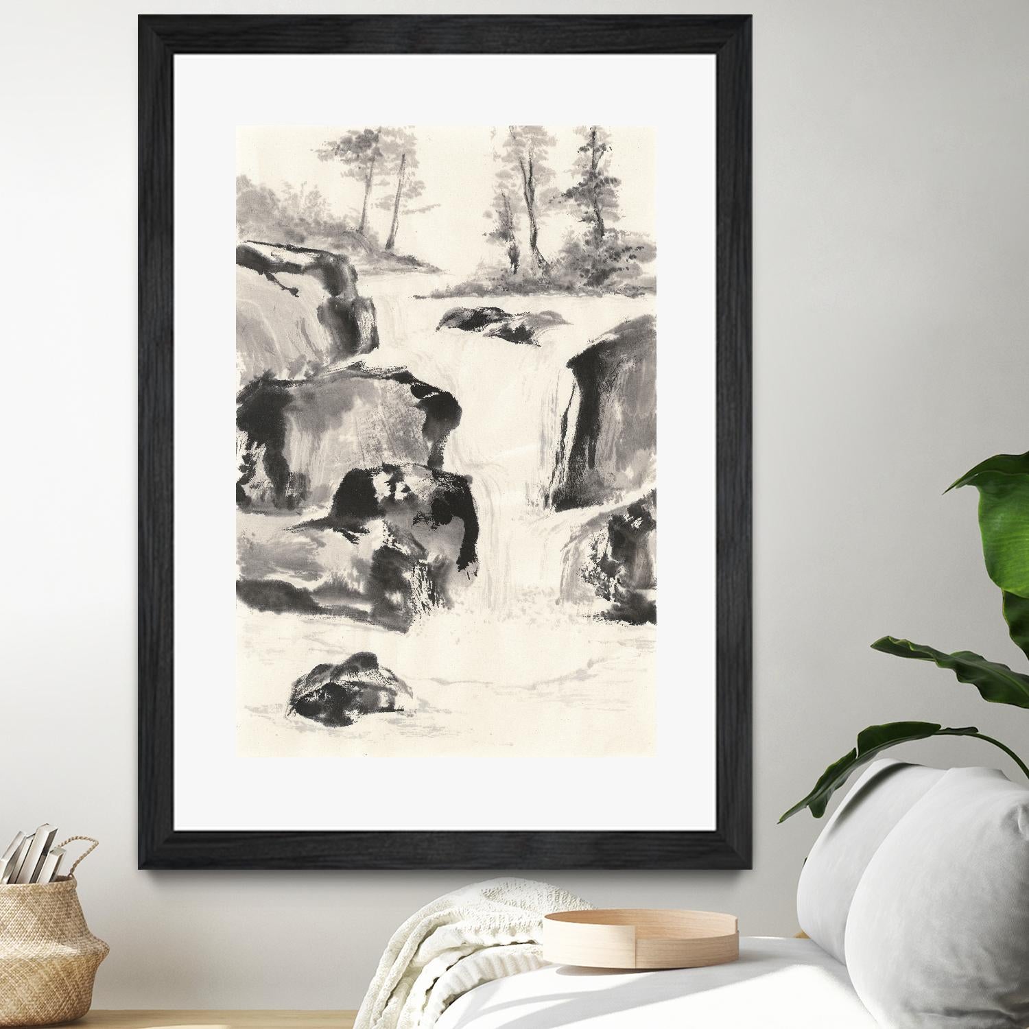 Sumi Waterfall II by Chris Paschke on GIANT ART - grey landscape