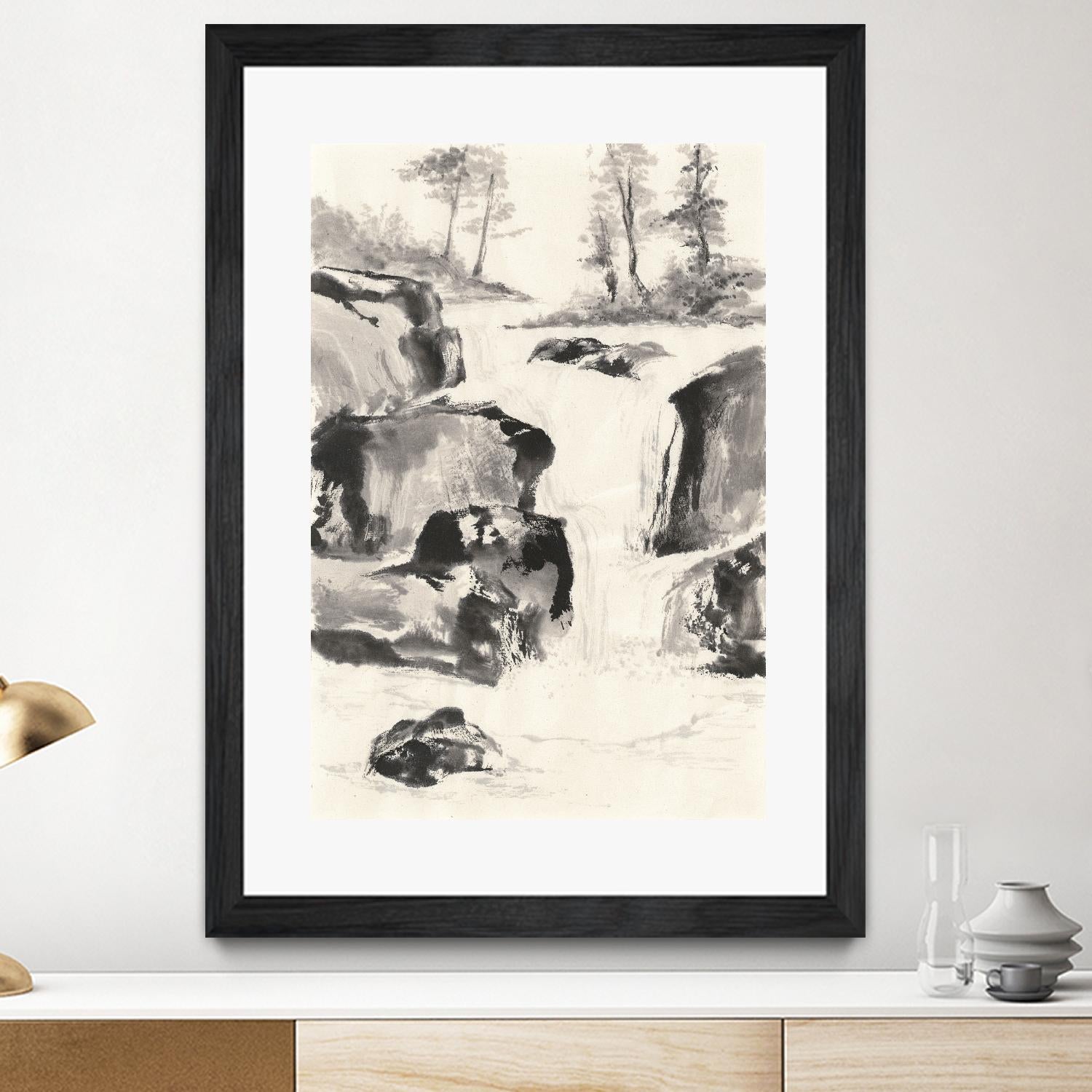 Sumi Waterfall II by Chris Paschke on GIANT ART - grey landscape