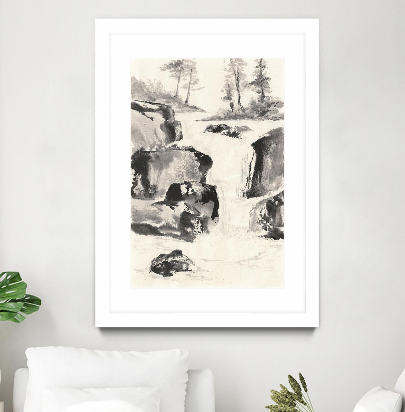 Sumi Waterfall II by Chris Paschke on GIANT ART - grey landscape