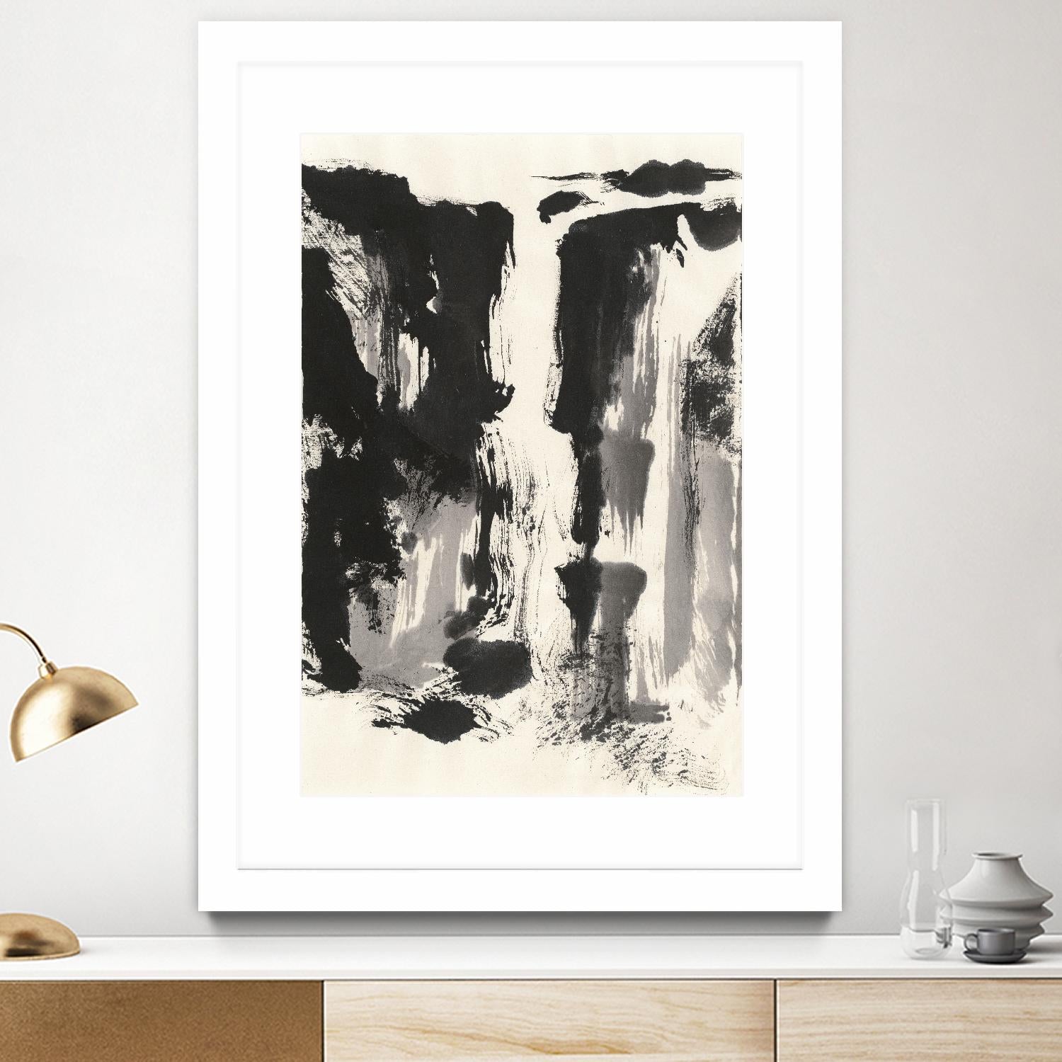 Sumi Waterfall View IV by Chris Paschke on GIANT ART - grey landscape