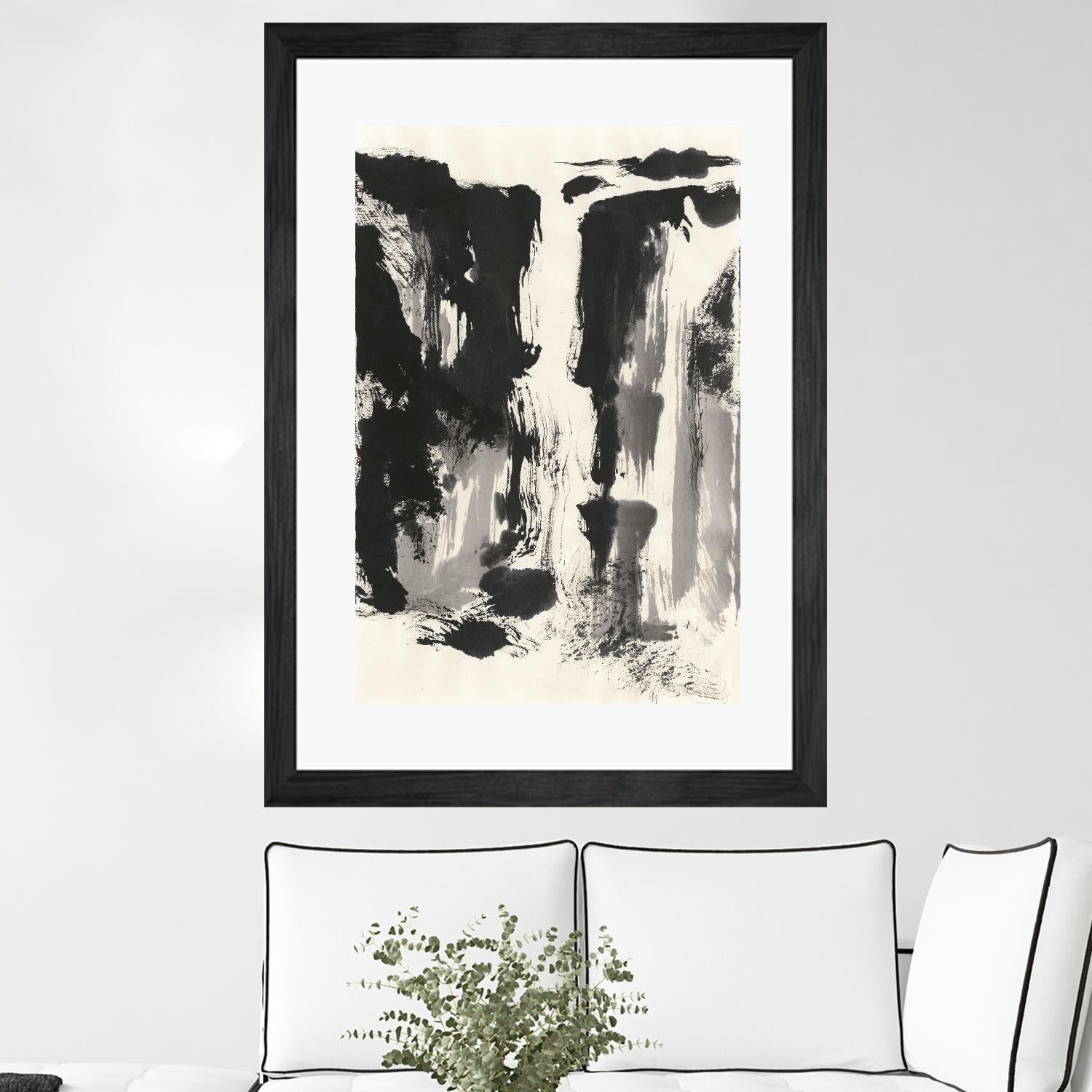 Sumi Waterfall View IV by Chris Paschke on GIANT ART - grey landscape