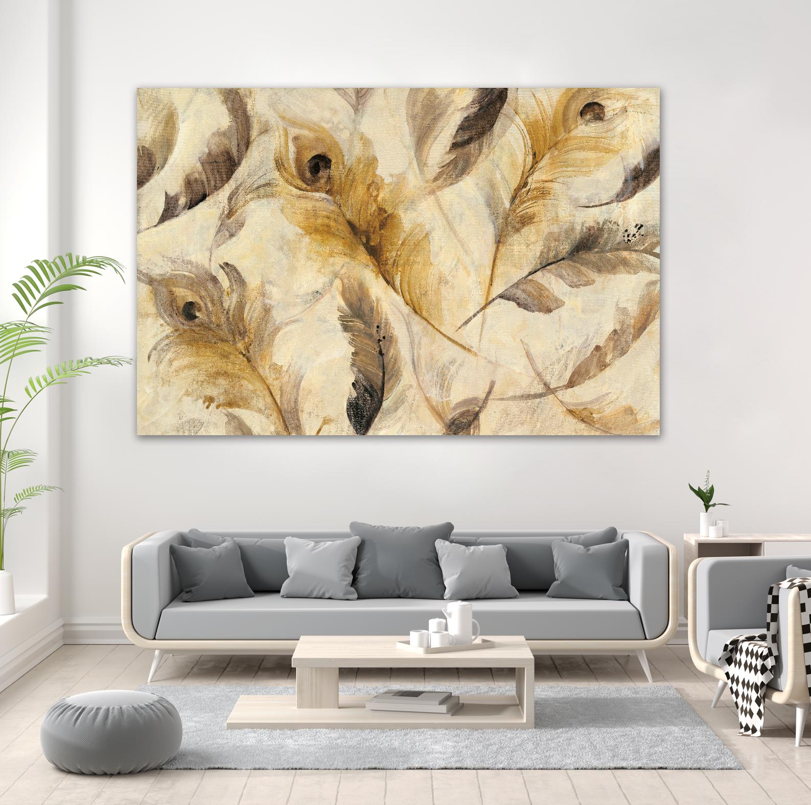 Feather Toss by Albena Hristova on GIANT ART - yellow contemporary