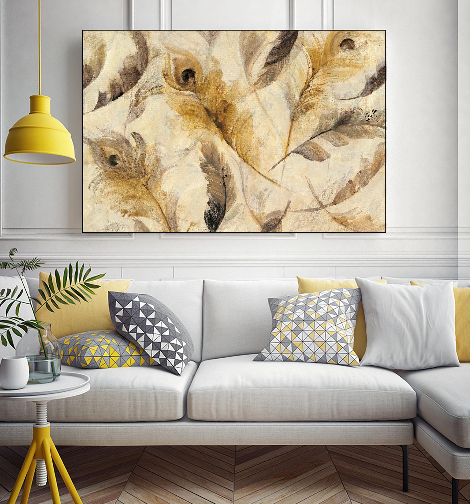 Feather Toss by Albena Hristova on GIANT ART - yellow contemporary