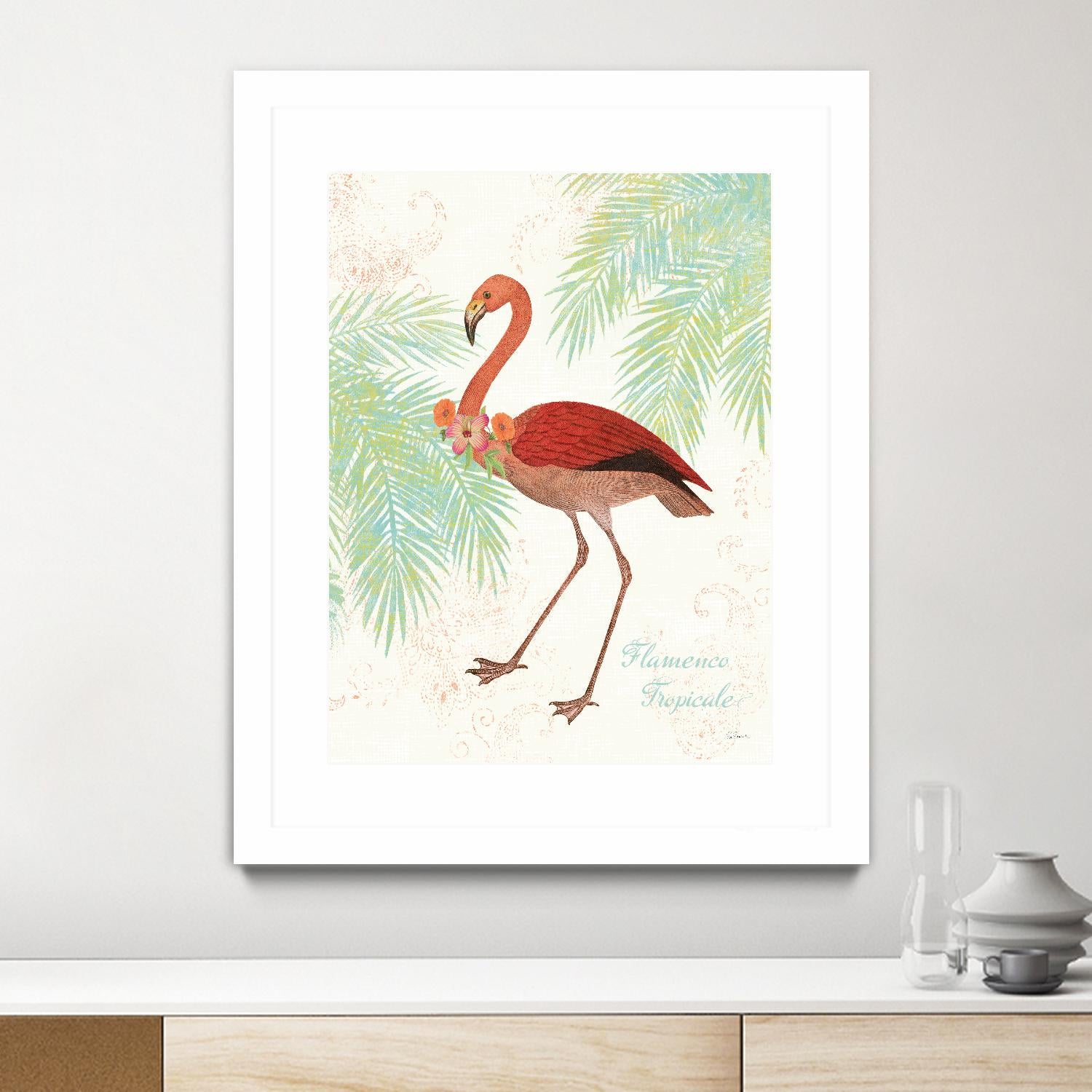 Flamingo Tropicale II by Sue Schlabach on GIANT ART - green tropical