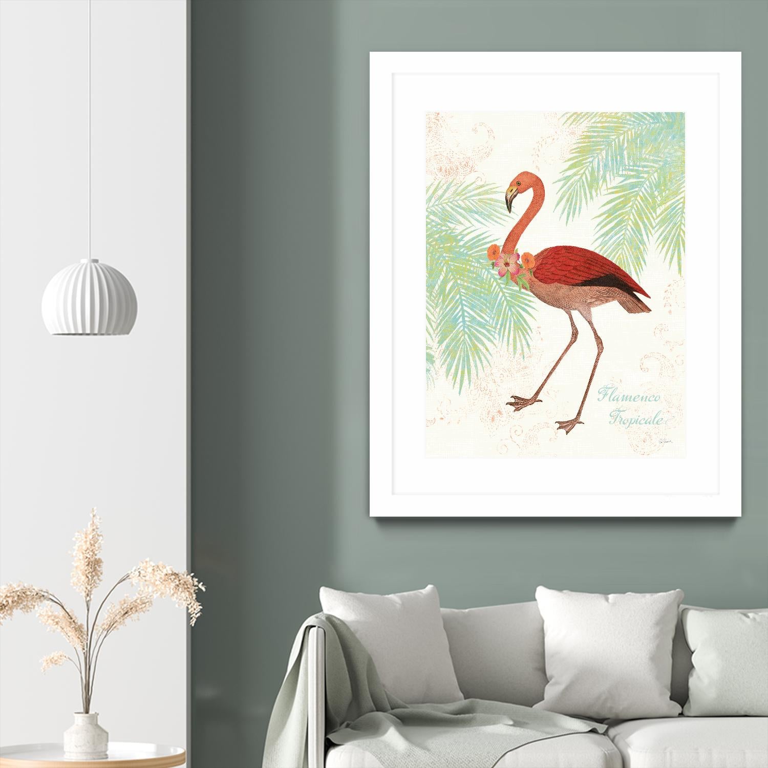 Flamingo Tropicale II by Sue Schlabach on GIANT ART - green tropical