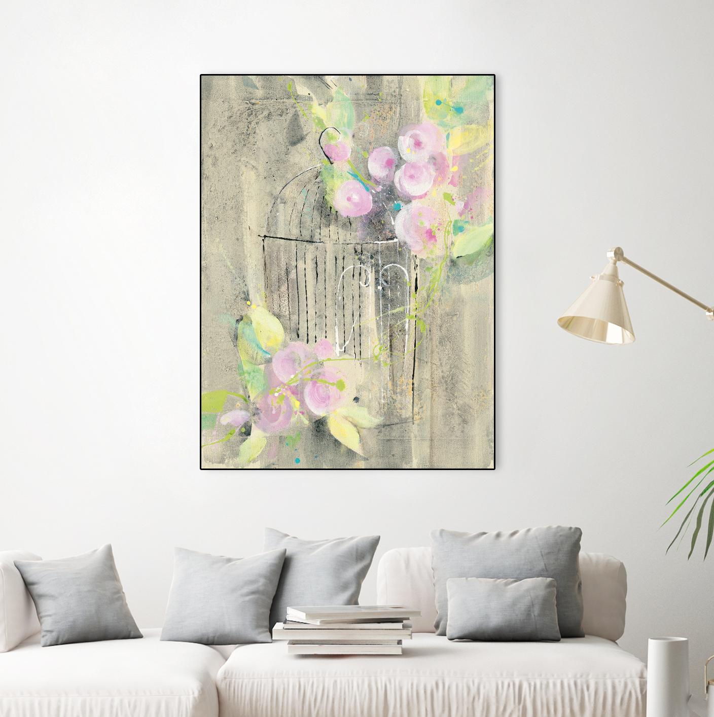 Birdcage Floral I by Albena Hristova on GIANT ART - pink floral