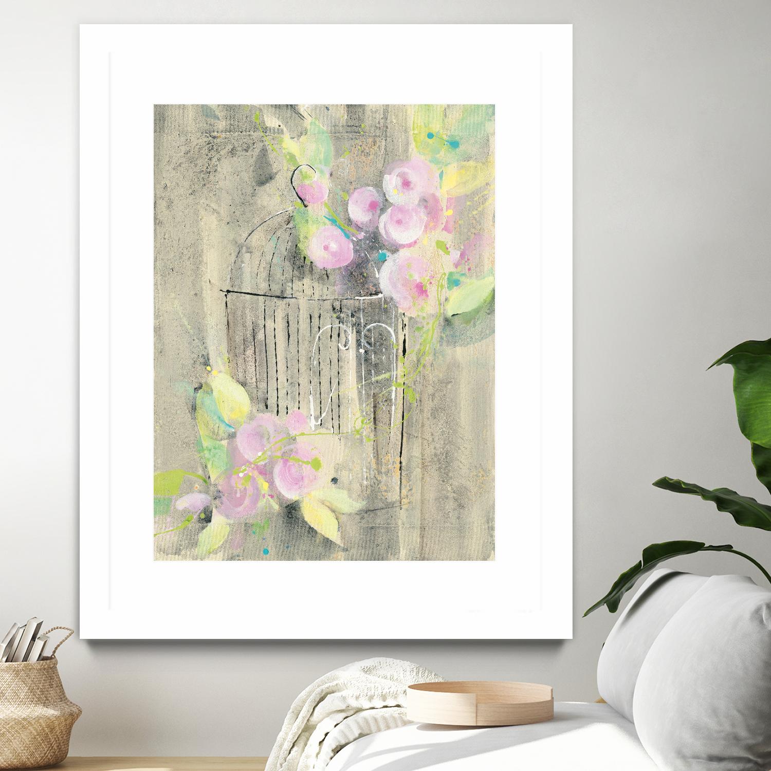 Birdcage Floral I by Albena Hristova on GIANT ART - pink floral
