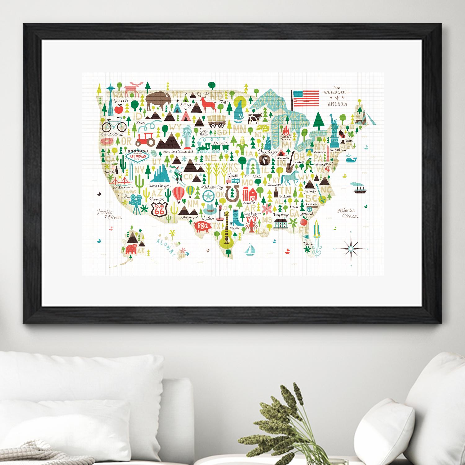 Illustrated USA by Michael Mullan on GIANT ART - green maps