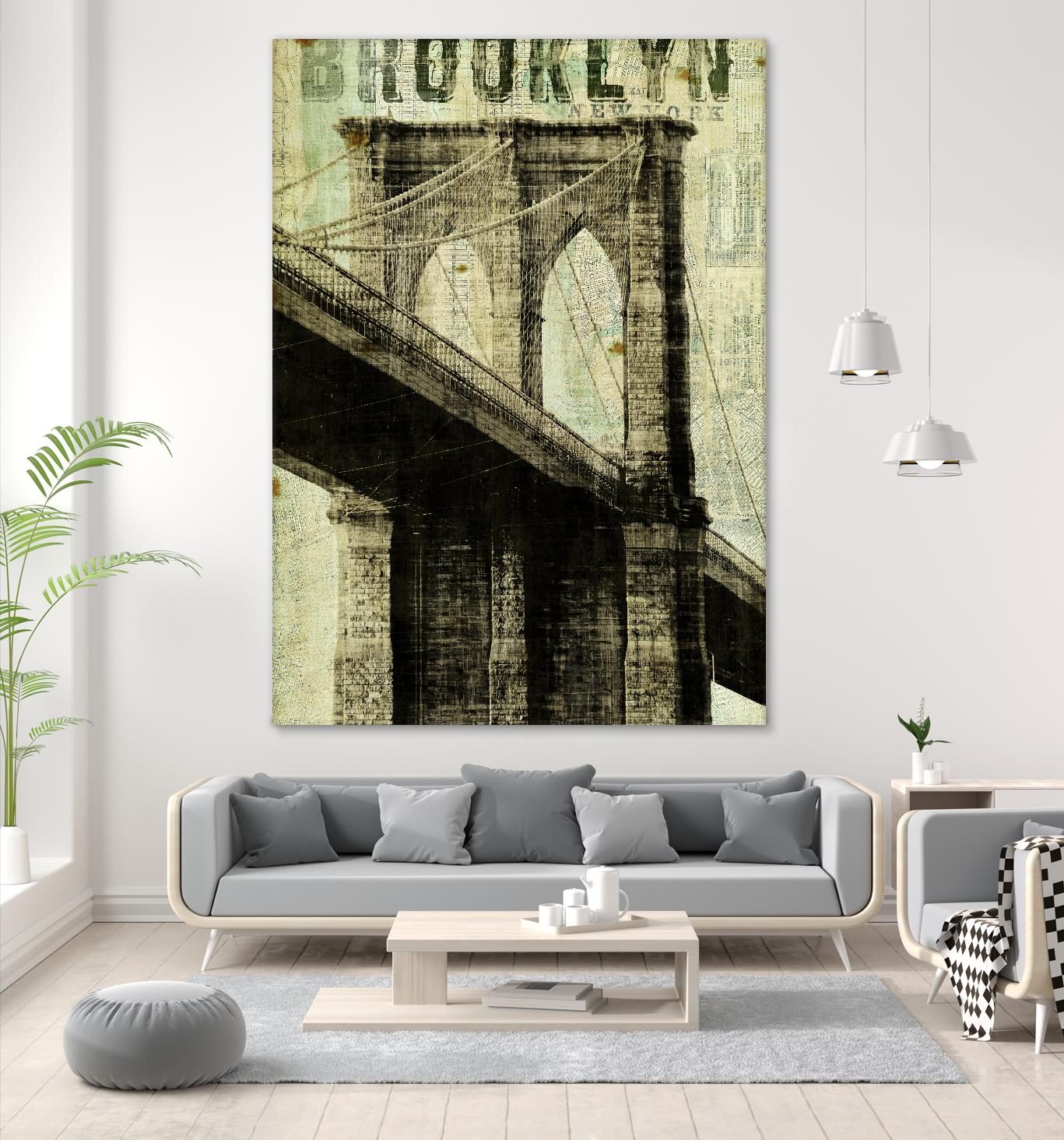 Vintage NY Brooklyn Bridge by Michael Mullan on GIANT ART - white architectural