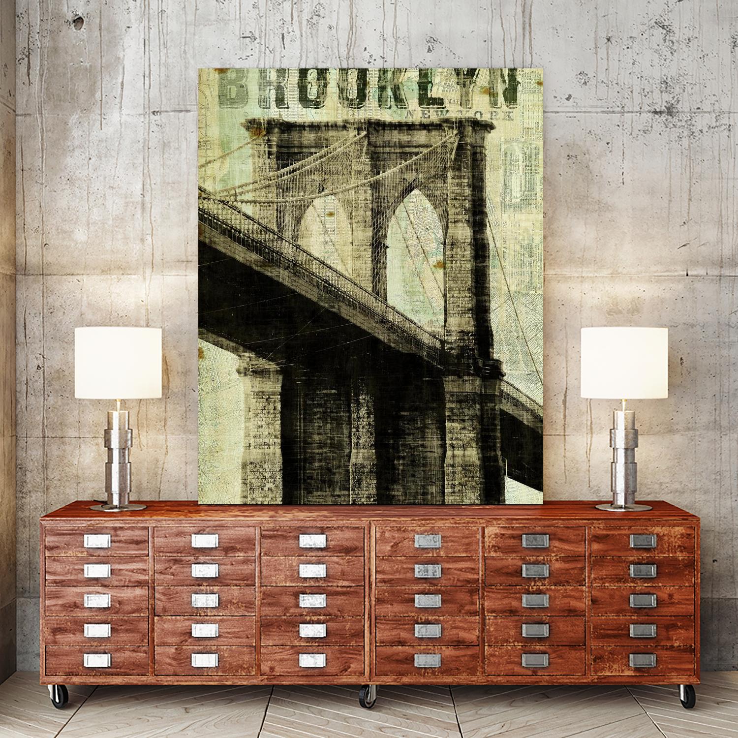 Vintage NY Brooklyn Bridge by Michael Mullan on GIANT ART - white architectural