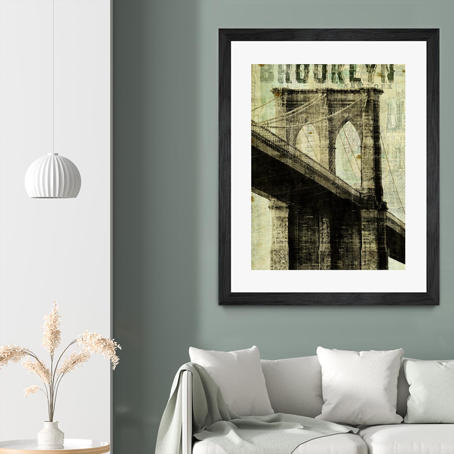 Vintage NY Brooklyn Bridge by Michael Mullan on GIANT ART - white architectural