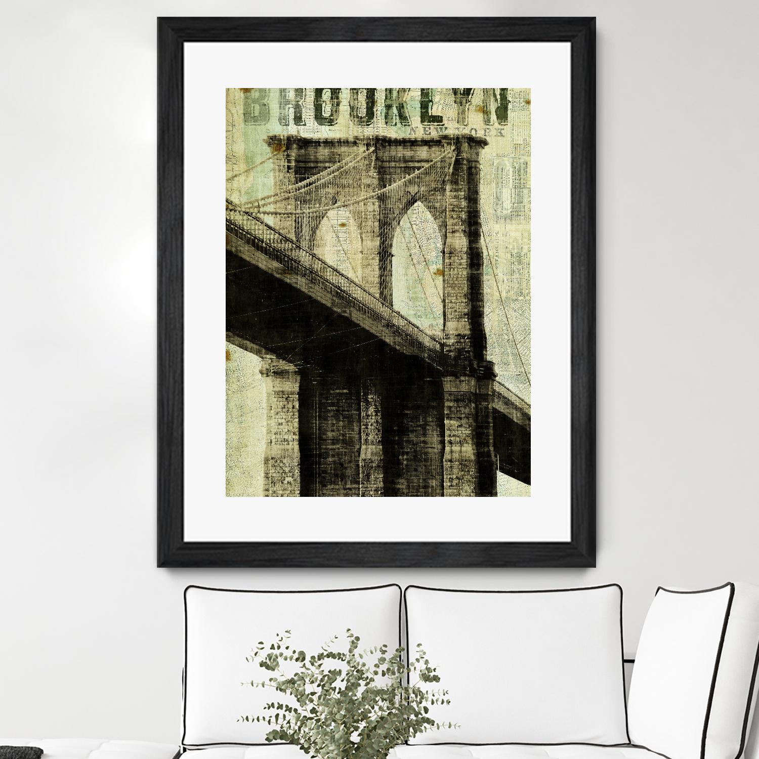 Vintage NY Brooklyn Bridge by Michael Mullan on GIANT ART - white architectural
