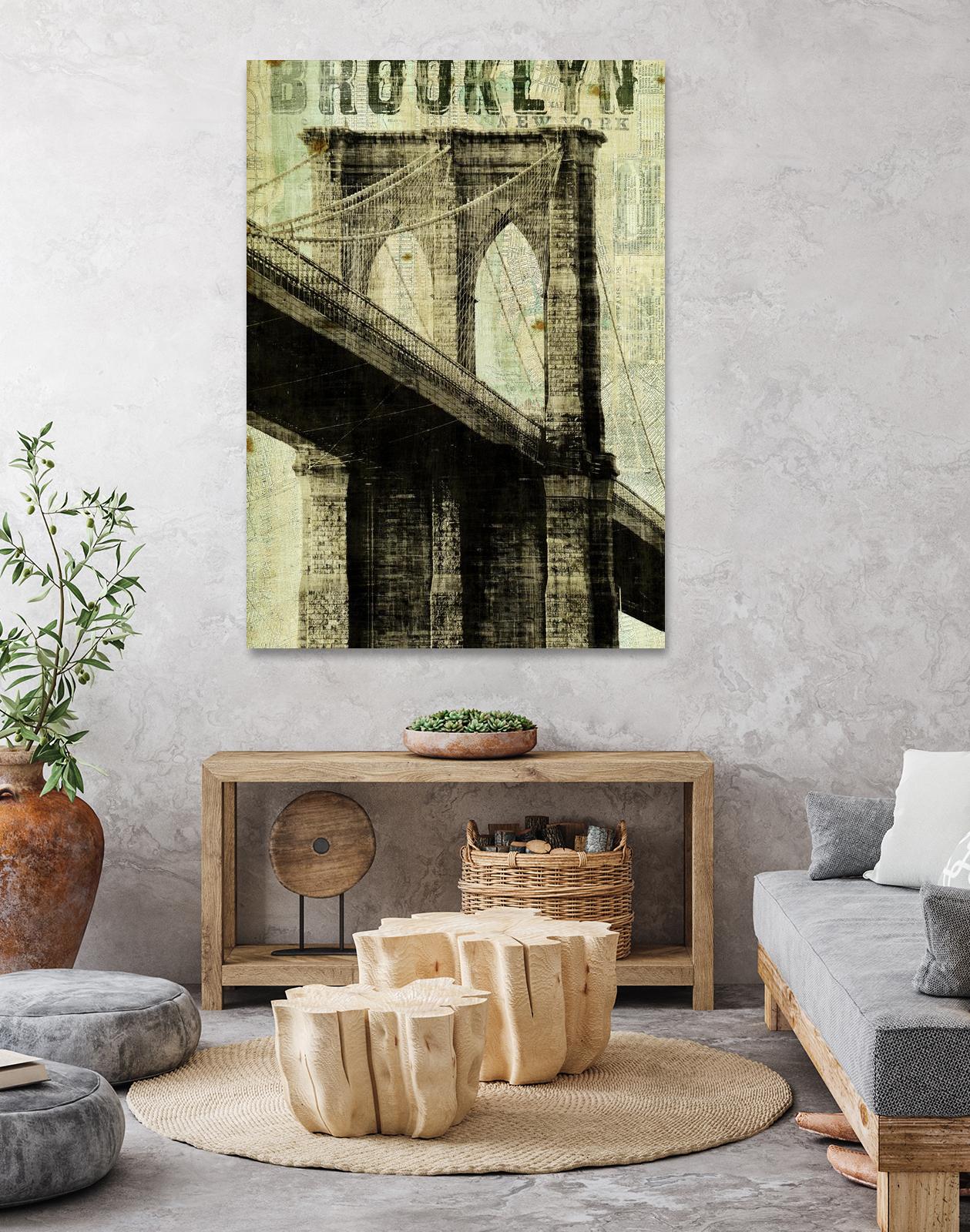 Vintage NY Brooklyn Bridge by Michael Mullan on GIANT ART - white architectural