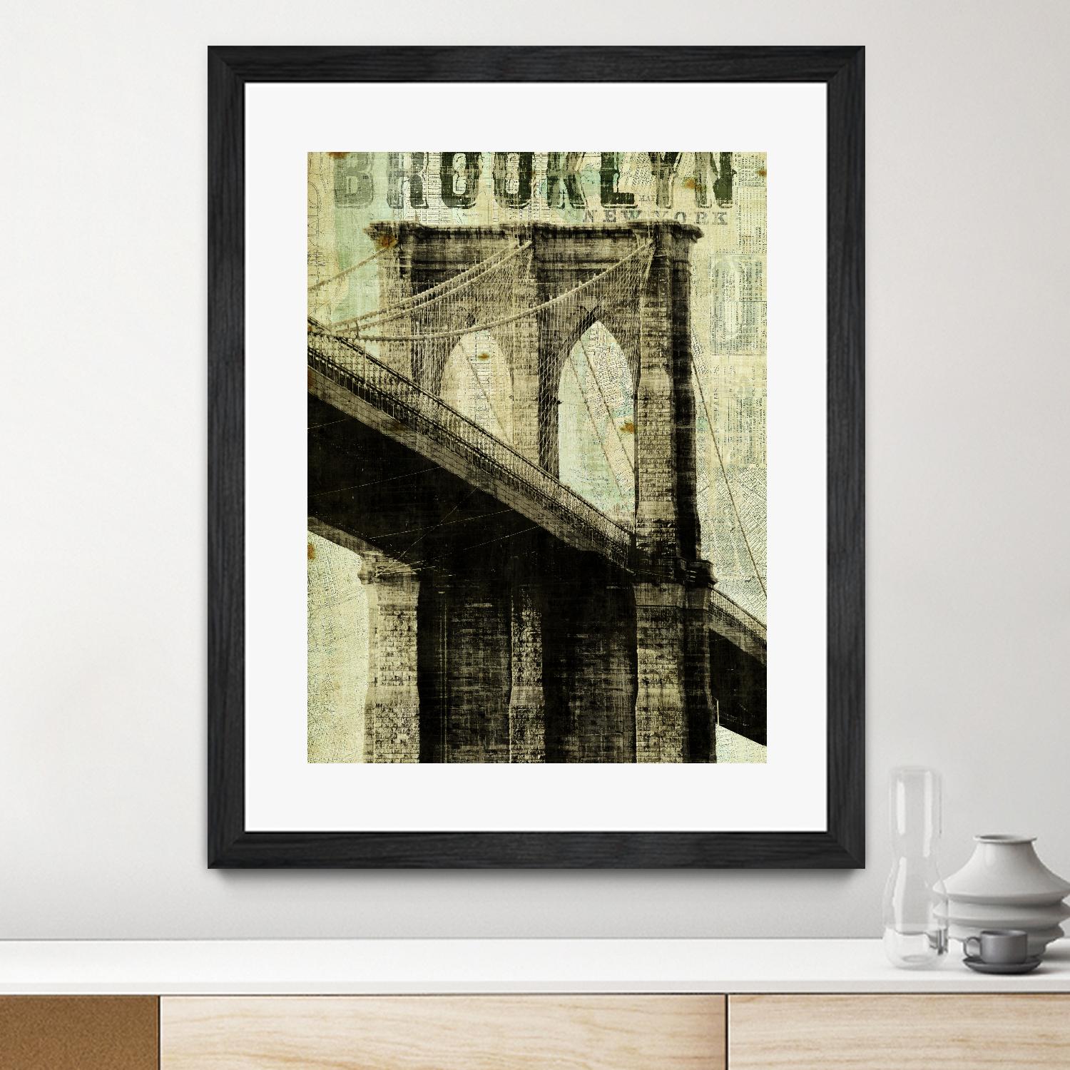 Vintage NY Brooklyn Bridge by Michael Mullan on GIANT ART - white architectural