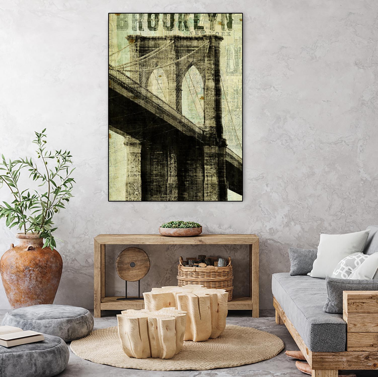Vintage NY Brooklyn Bridge by Michael Mullan on GIANT ART - white architectural