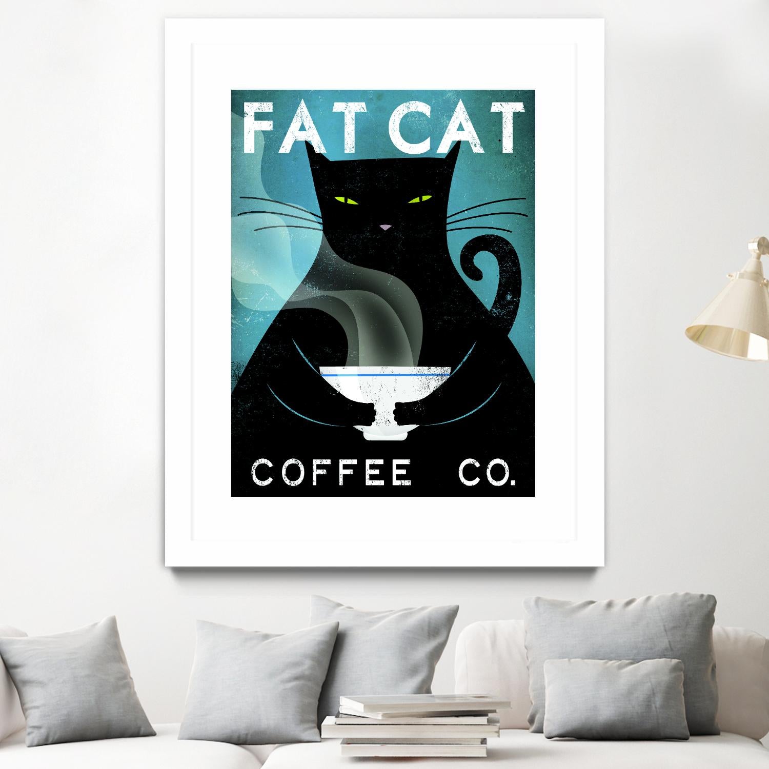 Cat Coffee no City by Ryan Fowler on GIANT ART - blue typography