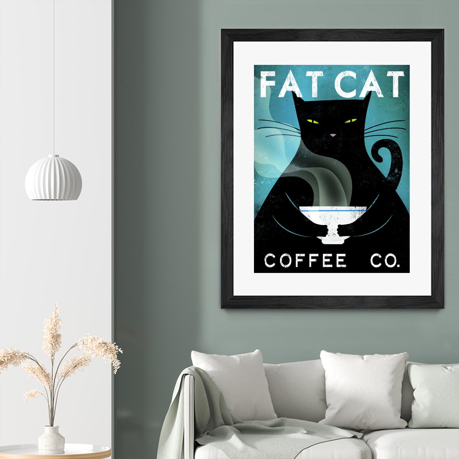 Cat Coffee no City by Ryan Fowler on GIANT ART - blue typography