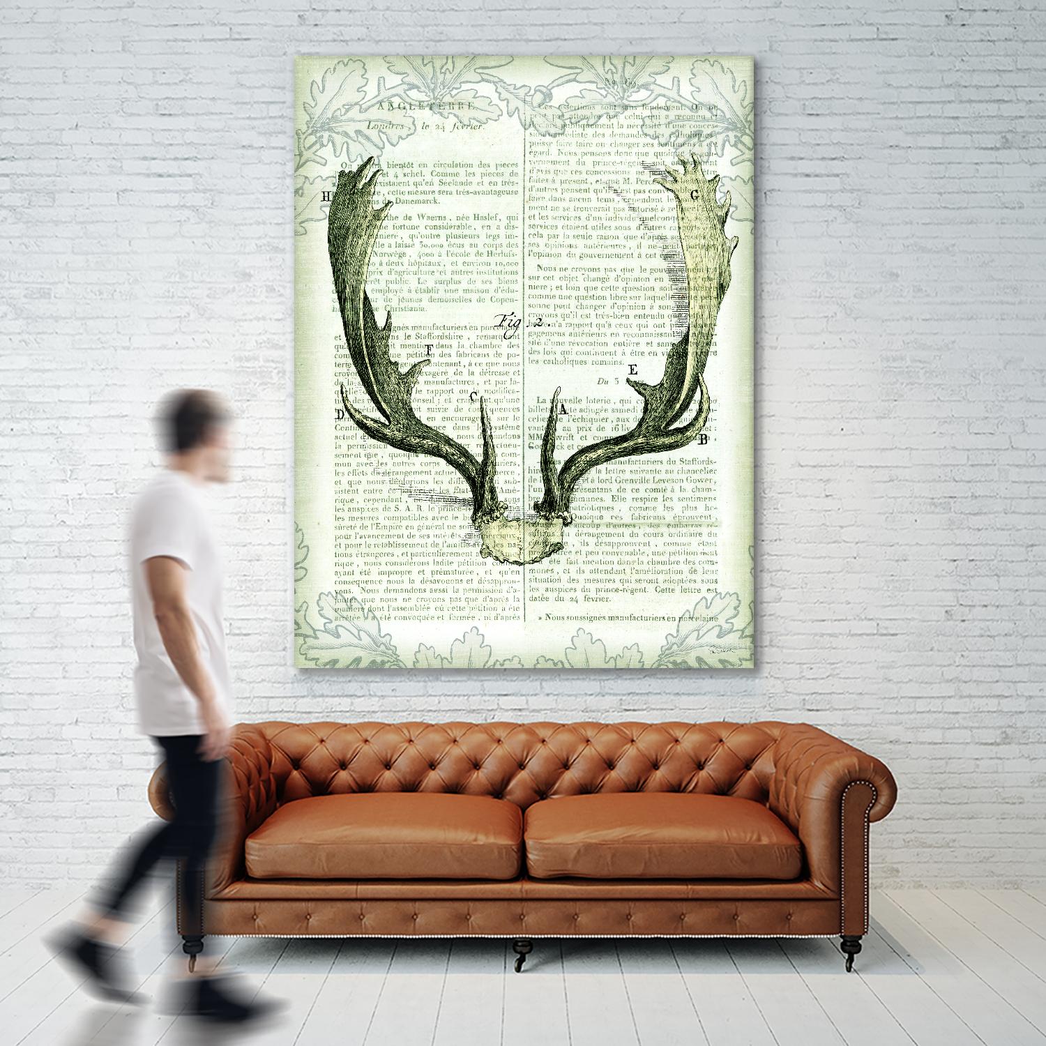 Regal Antlers on Newsprint II by Sue Schlabach on GIANT ART - brown country look