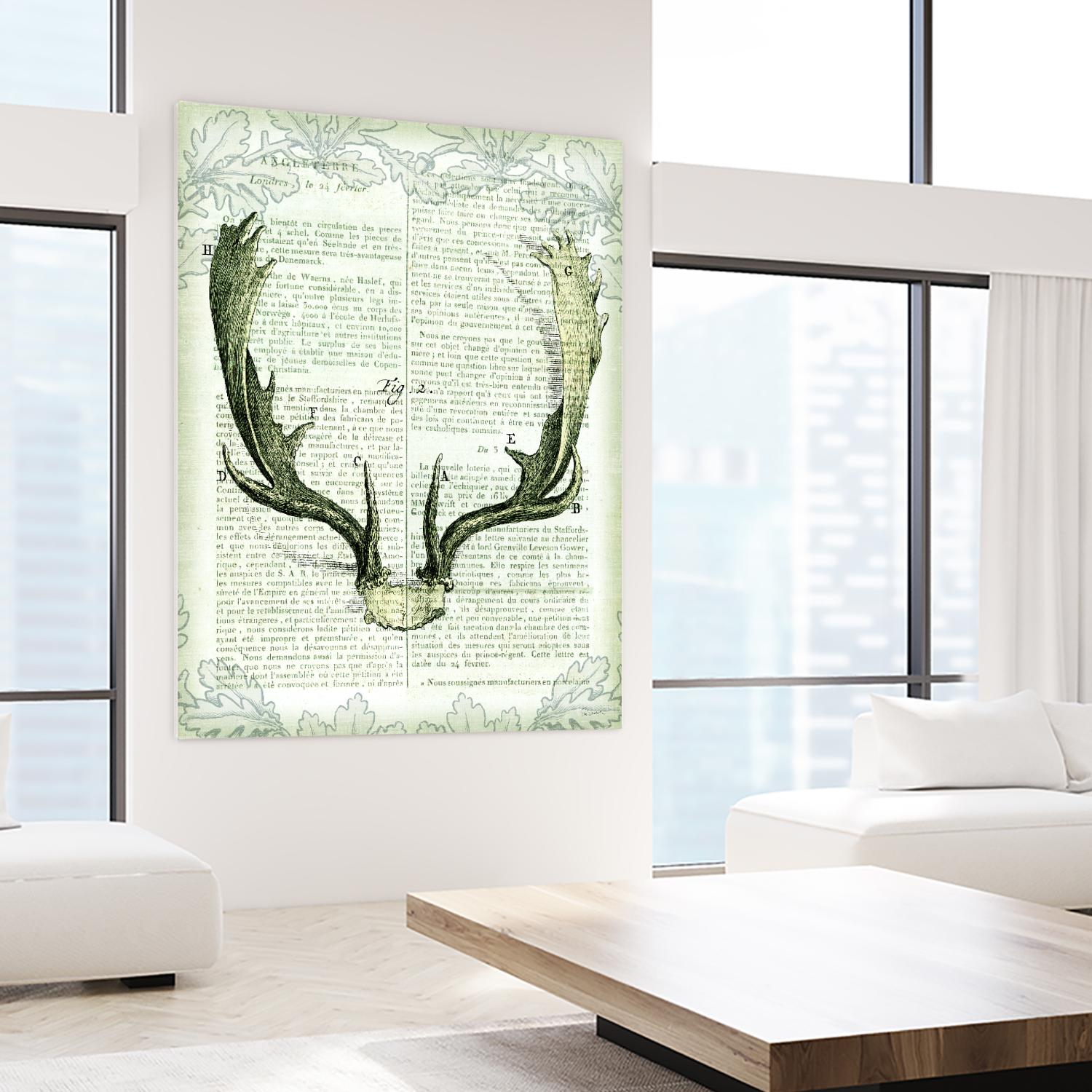Regal Antlers on Newsprint II by Sue Schlabach on GIANT ART - brown country look