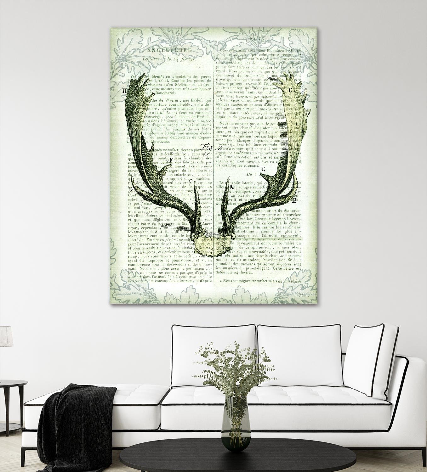 Regal Antlers on Newsprint II by Sue Schlabach on GIANT ART - brown country look