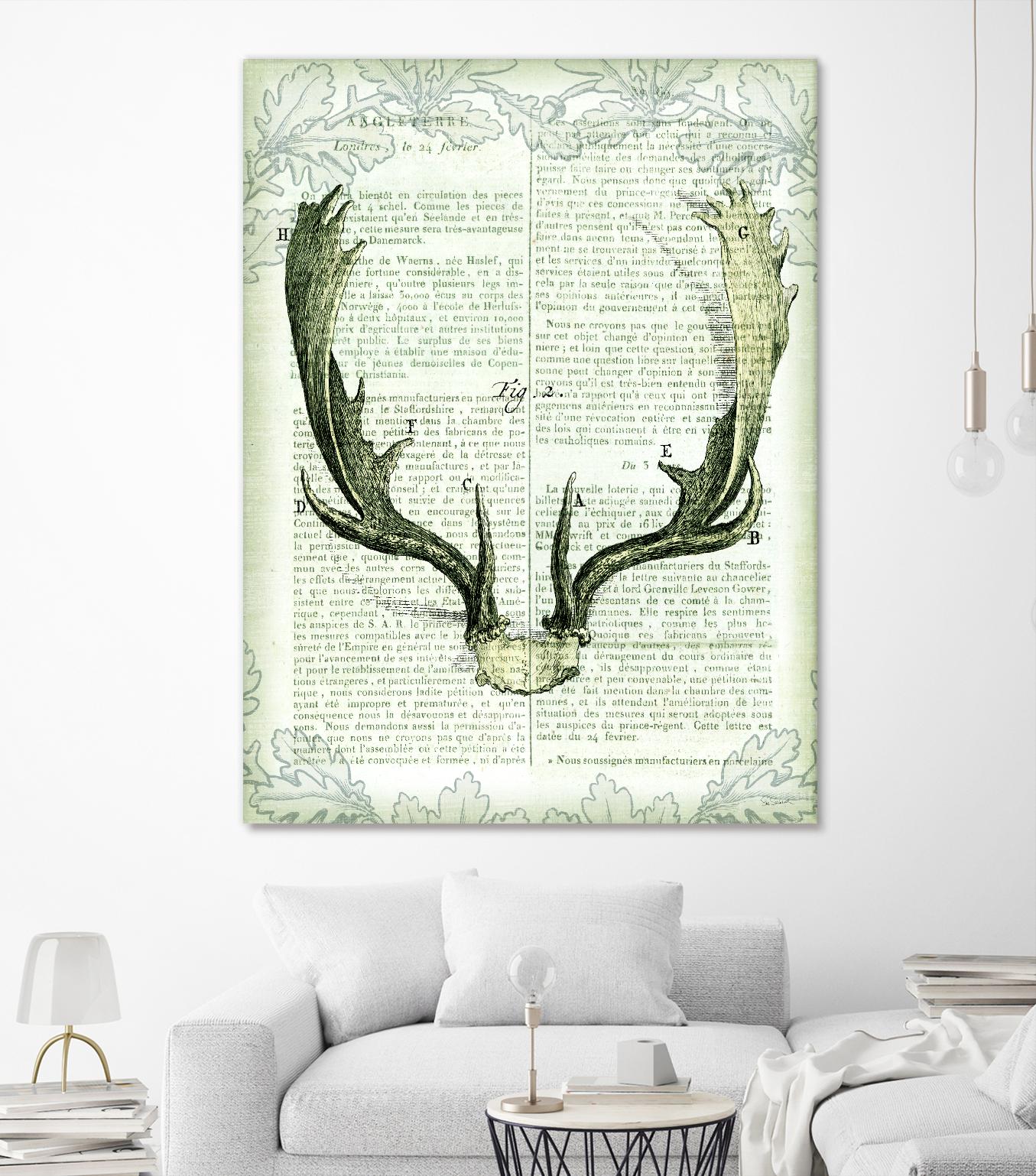 Regal Antlers on Newsprint II by Sue Schlabach on GIANT ART - brown country look