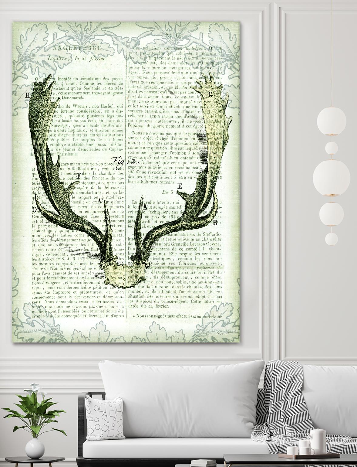 Regal Antlers on Newsprint II by Sue Schlabach on GIANT ART - brown country look