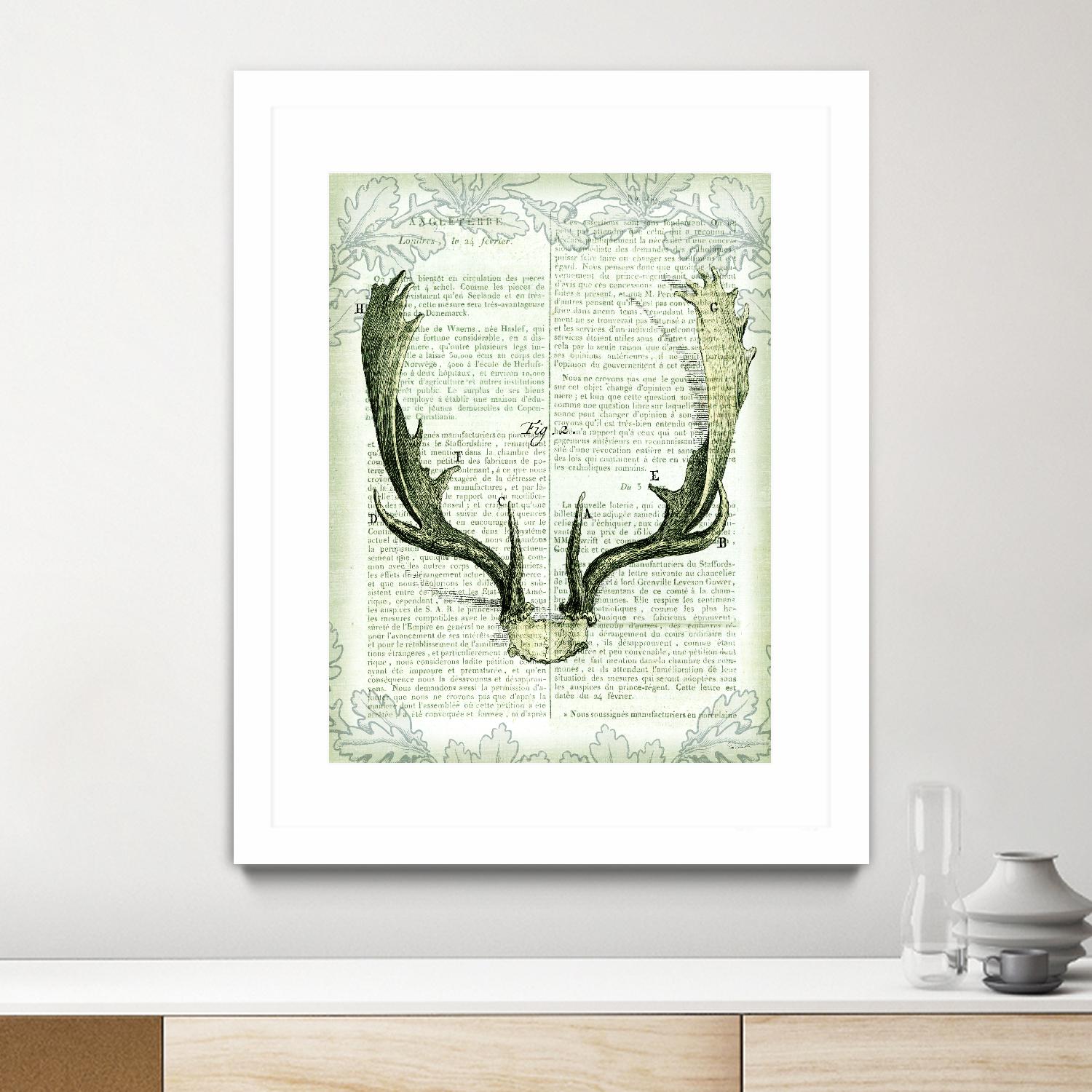 Regal Antlers on Newsprint II by Sue Schlabach on GIANT ART - brown country look