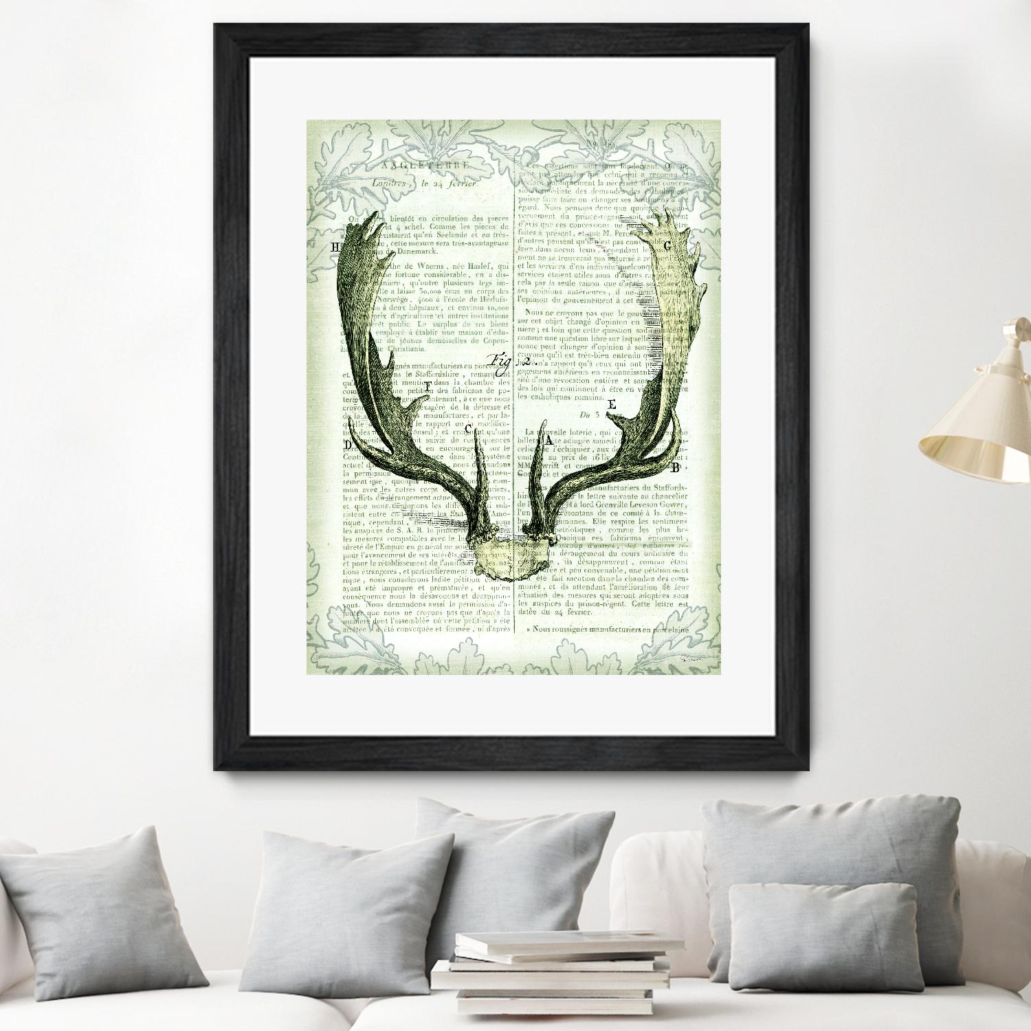 Regal Antlers on Newsprint II by Sue Schlabach on GIANT ART - brown country look