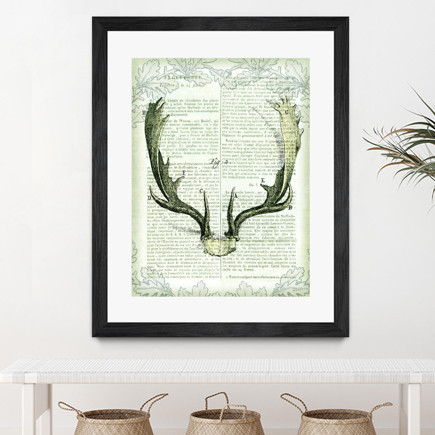 Regal Antlers on Newsprint II by Sue Schlabach on GIANT ART - brown country look
