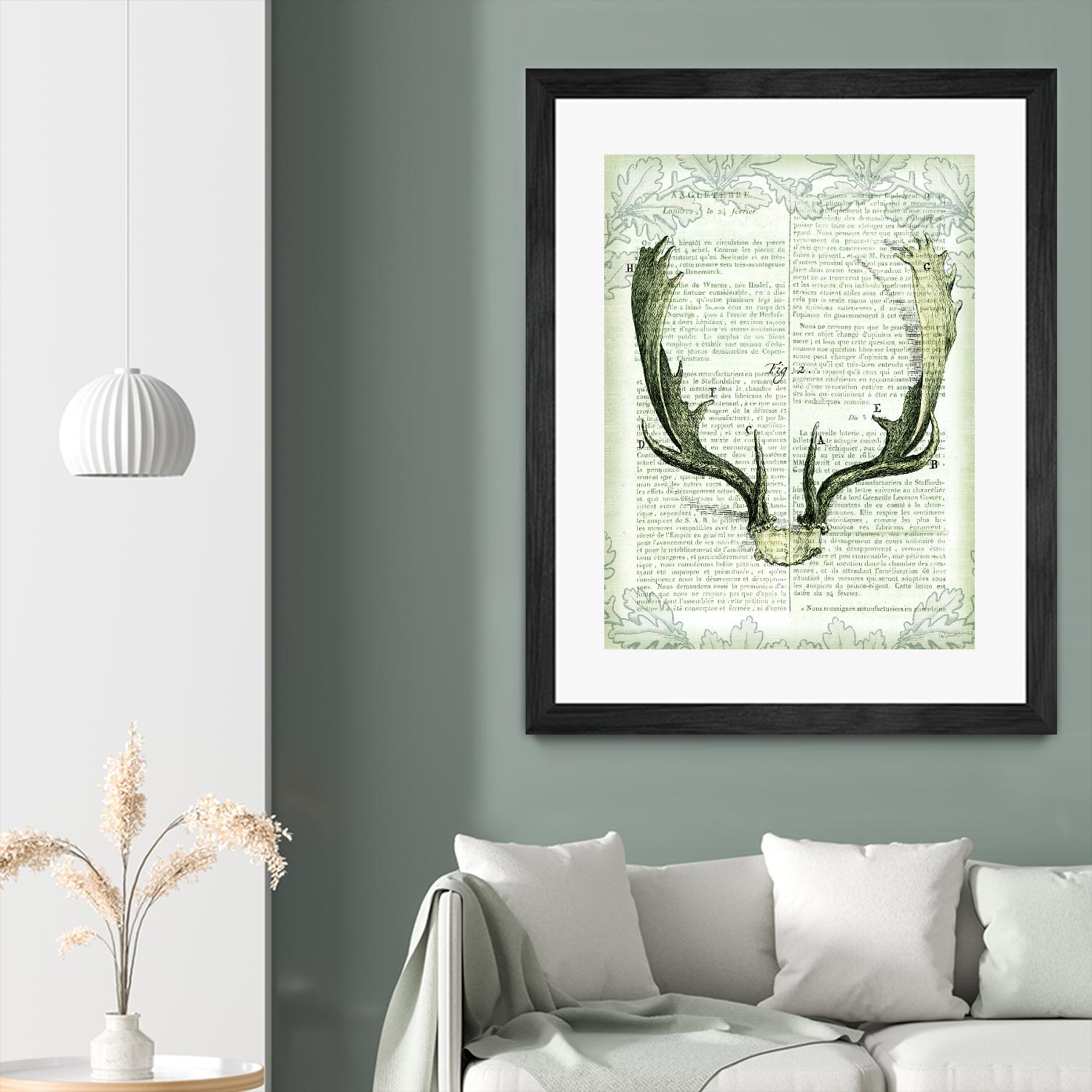 Regal Antlers on Newsprint II by Sue Schlabach on GIANT ART - brown country look
