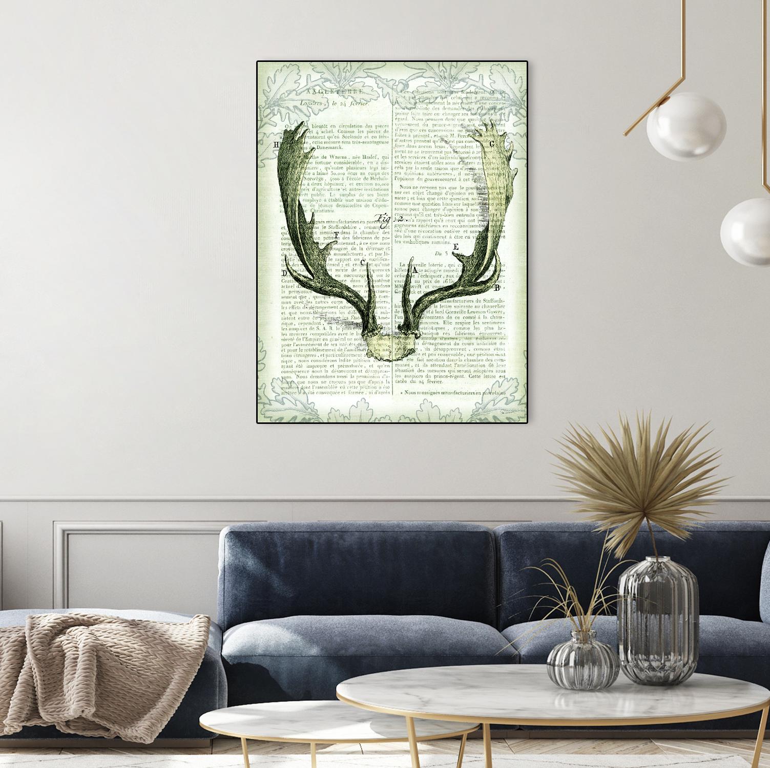 Regal Antlers on Newsprint II by Sue Schlabach on GIANT ART - brown country look