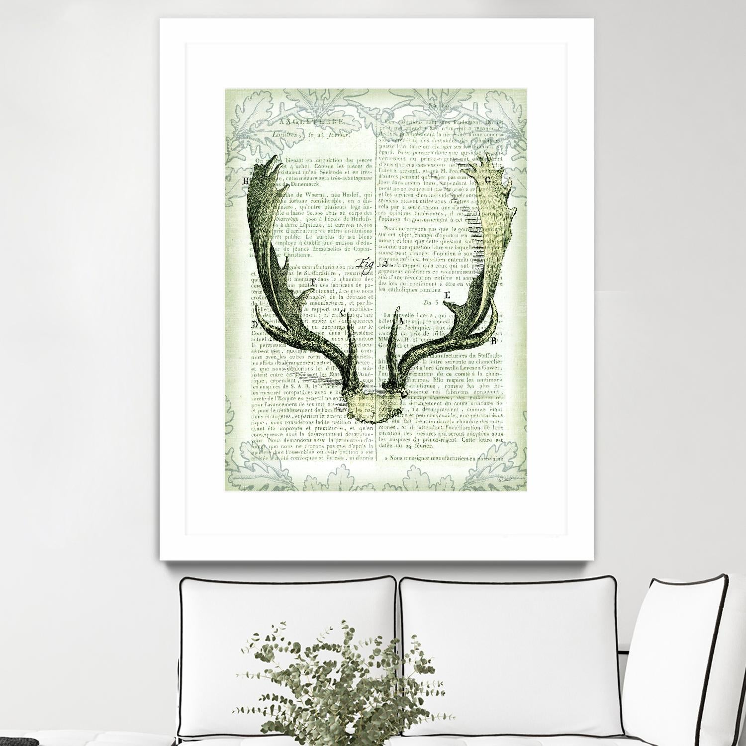 Regal Antlers on Newsprint II by Sue Schlabach on GIANT ART - brown country look