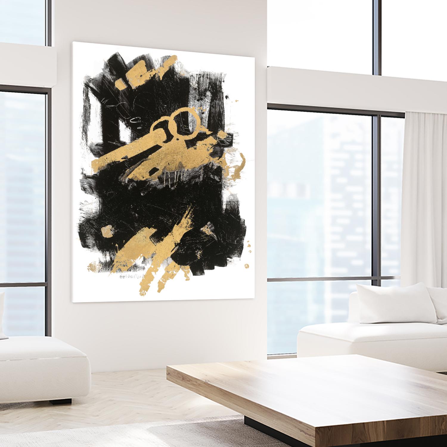 Gold Black Abstract Panel I by Mike Schick on GIANT ART - black abstract