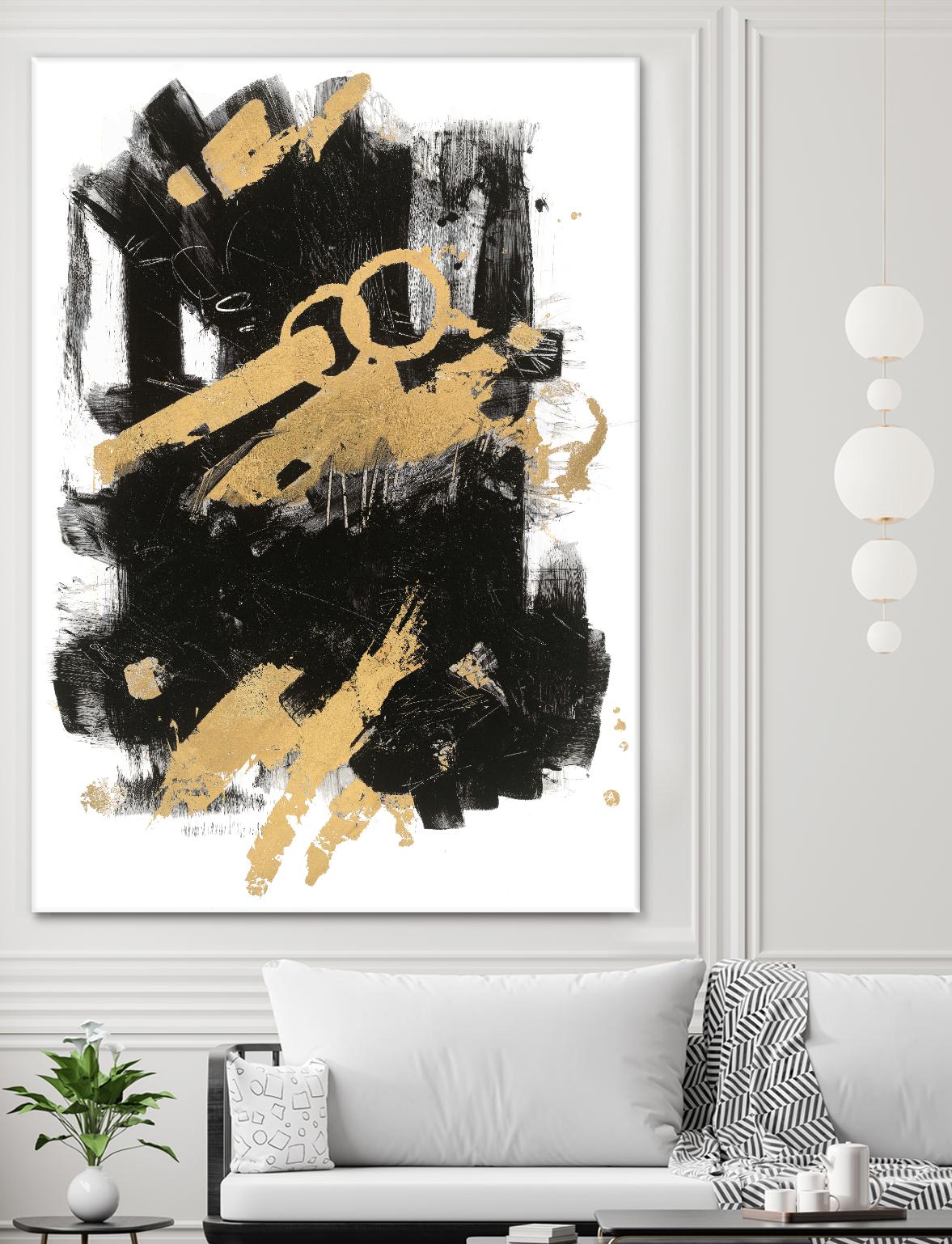 Gold Black Abstract Panel I by Mike Schick on GIANT ART - black abstract