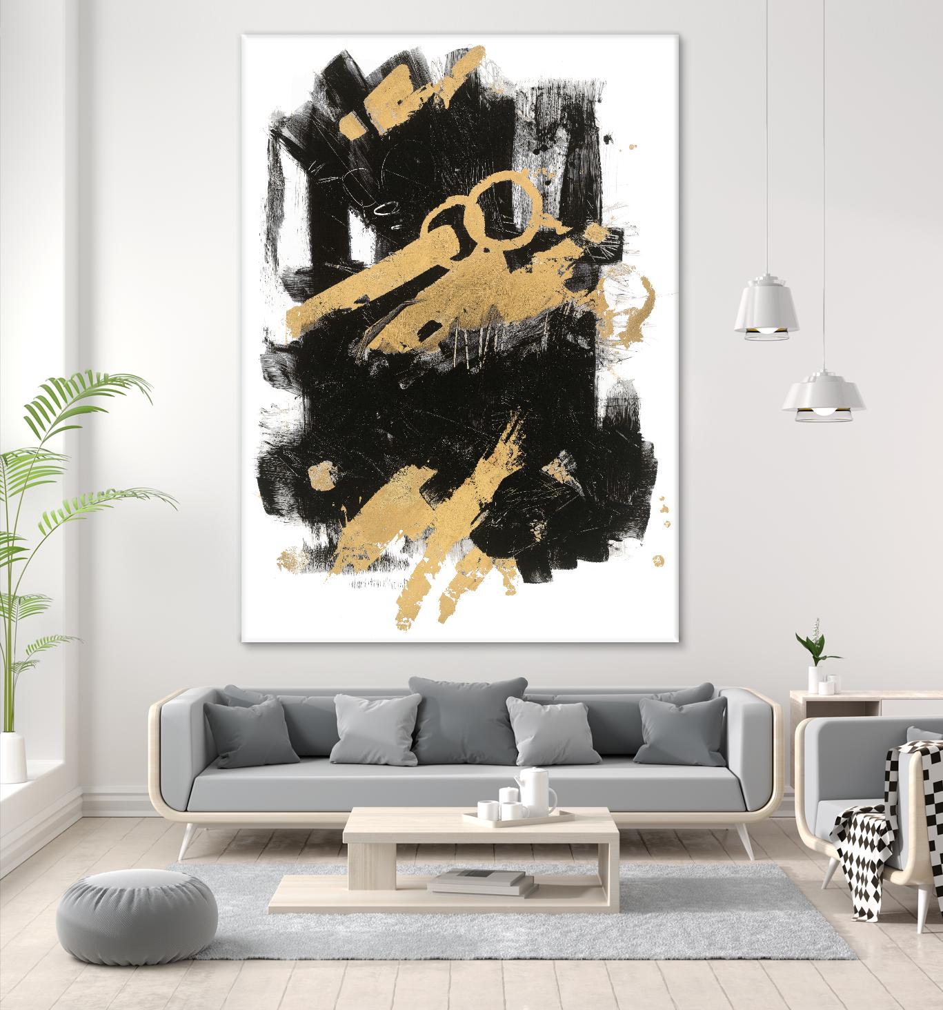 Gold Black Abstract Panel I by Mike Schick on GIANT ART - black abstract