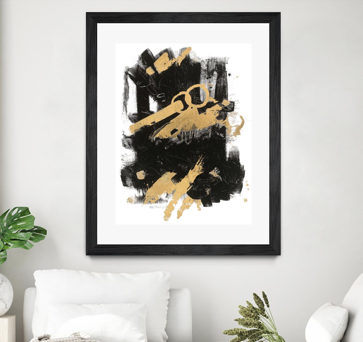 Gold Black Abstract Panel I by Mike Schick on GIANT ART - black abstract