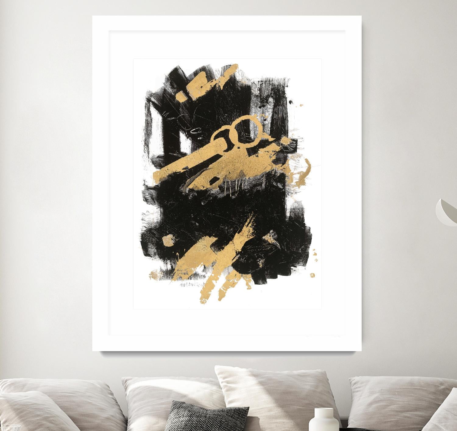 Gold Black Abstract Panel I by Mike Schick on GIANT ART - black abstract