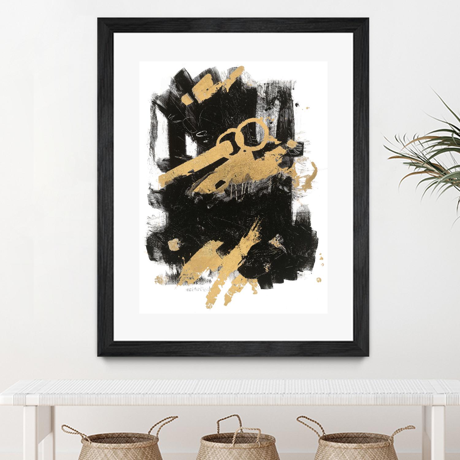 Gold Black Abstract Panel I by Mike Schick on GIANT ART - black abstract