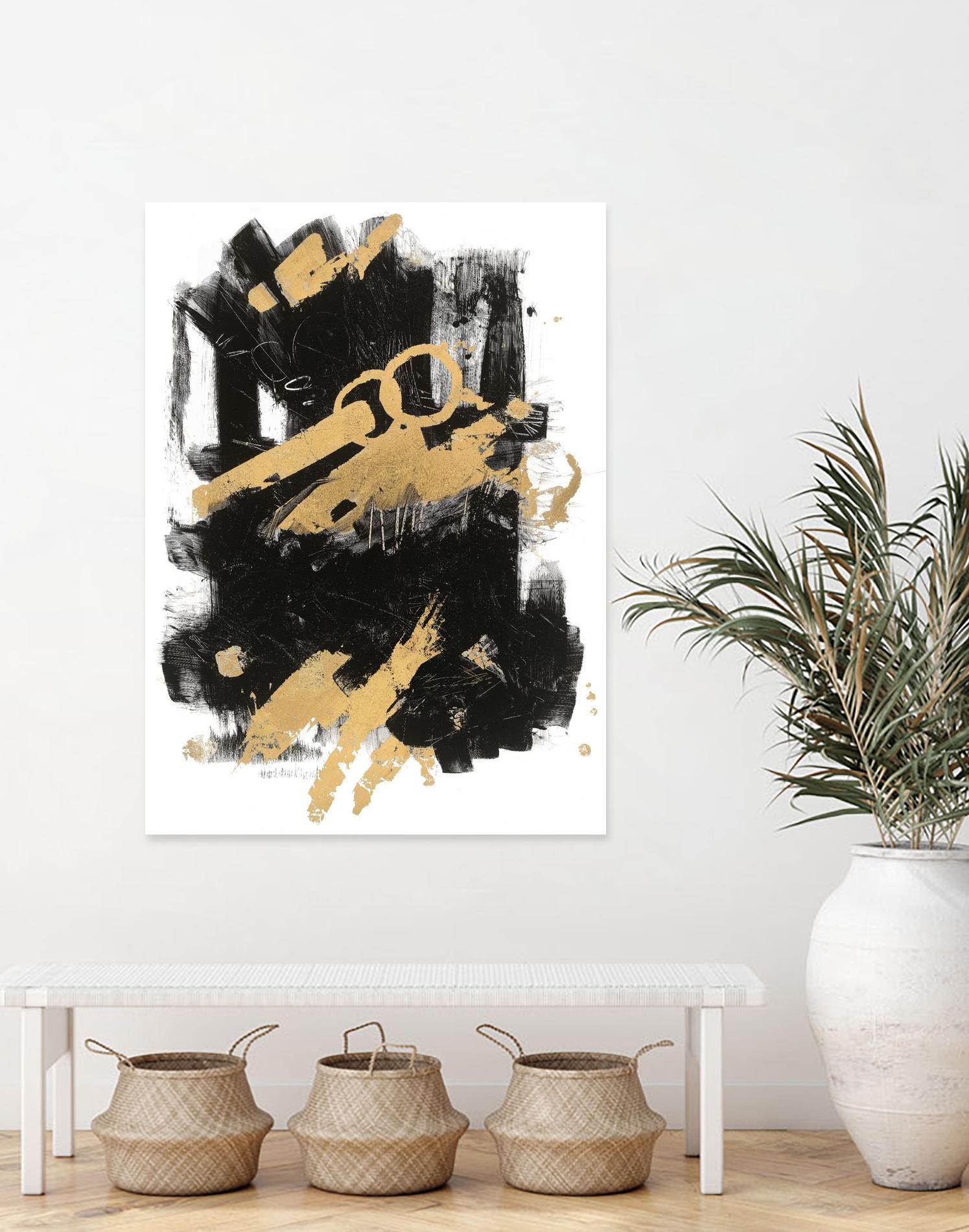 Gold Black Abstract Panel I by Mike Schick on GIANT ART - black abstract
