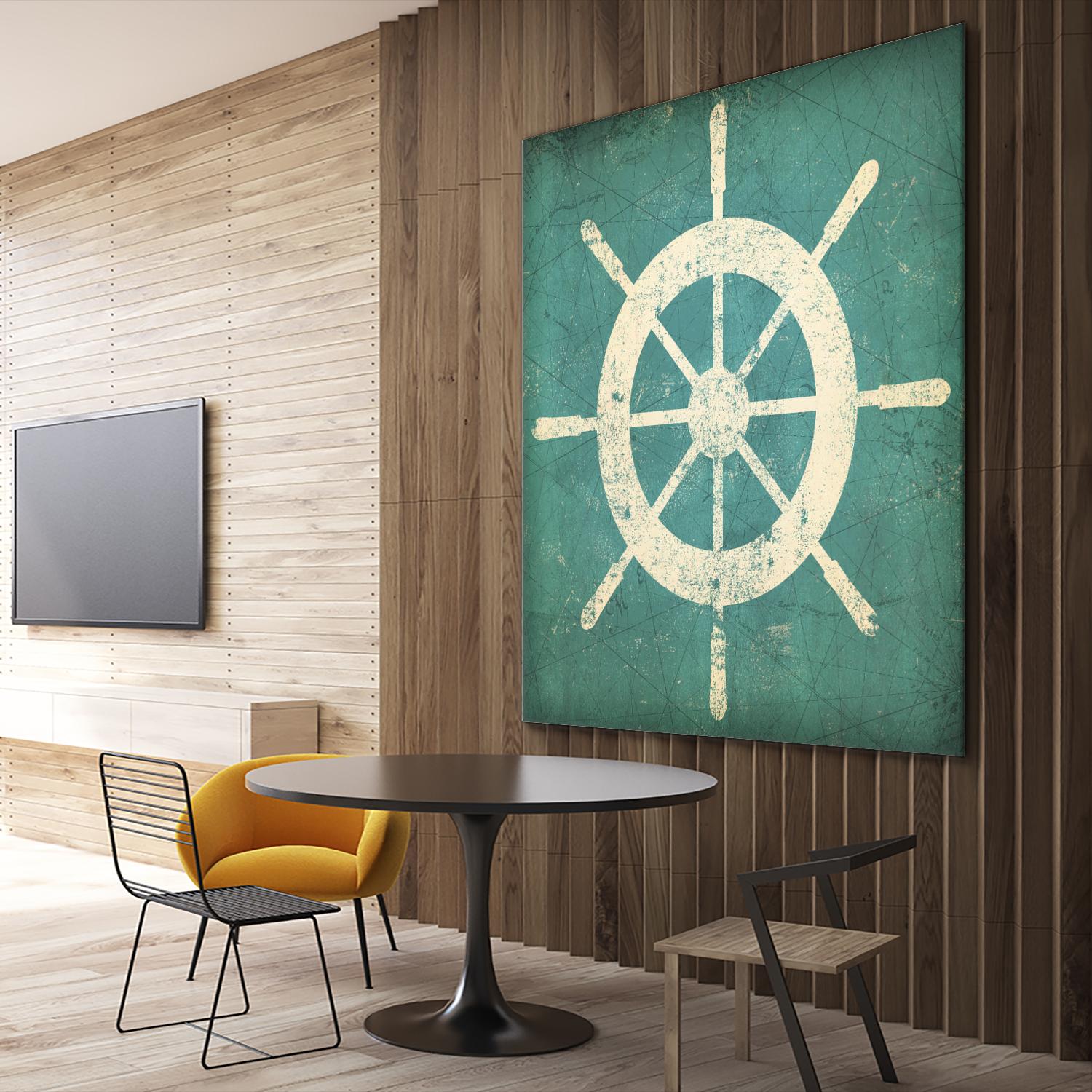 Nautical Shipwheel Blue by Ryan Fowler on GIANT ART - white nautical