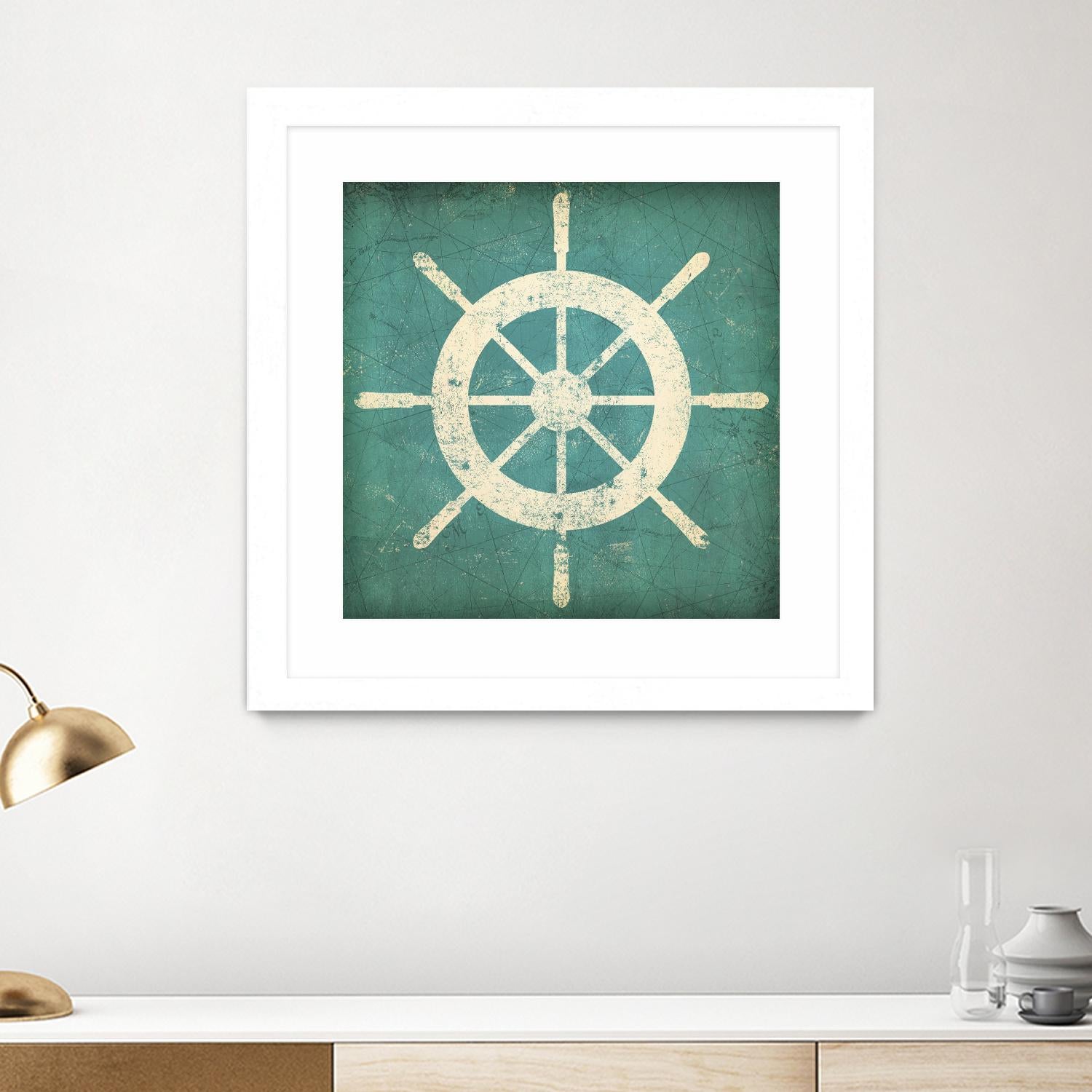 Nautical Shipwheel Blue by Ryan Fowler on GIANT ART - white nautical