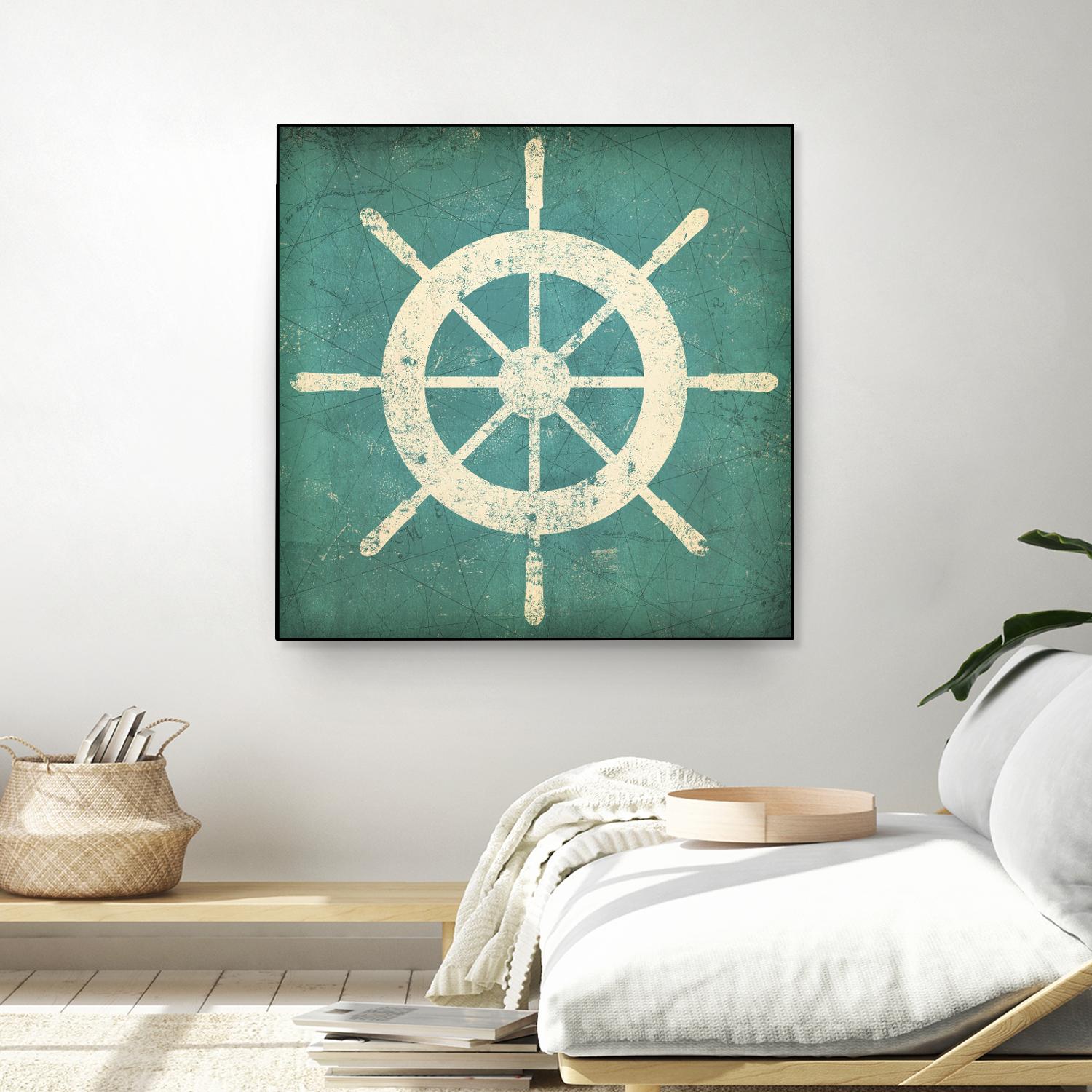 Nautical Shipwheel Blue by Ryan Fowler on GIANT ART - white nautical