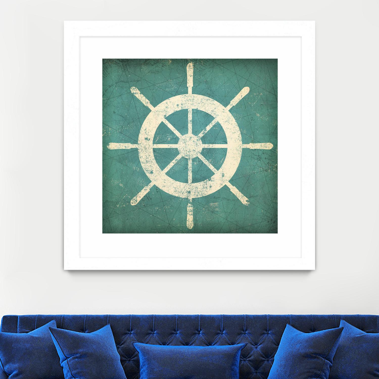 Nautical Shipwheel Blue by Ryan Fowler on GIANT ART - white nautical