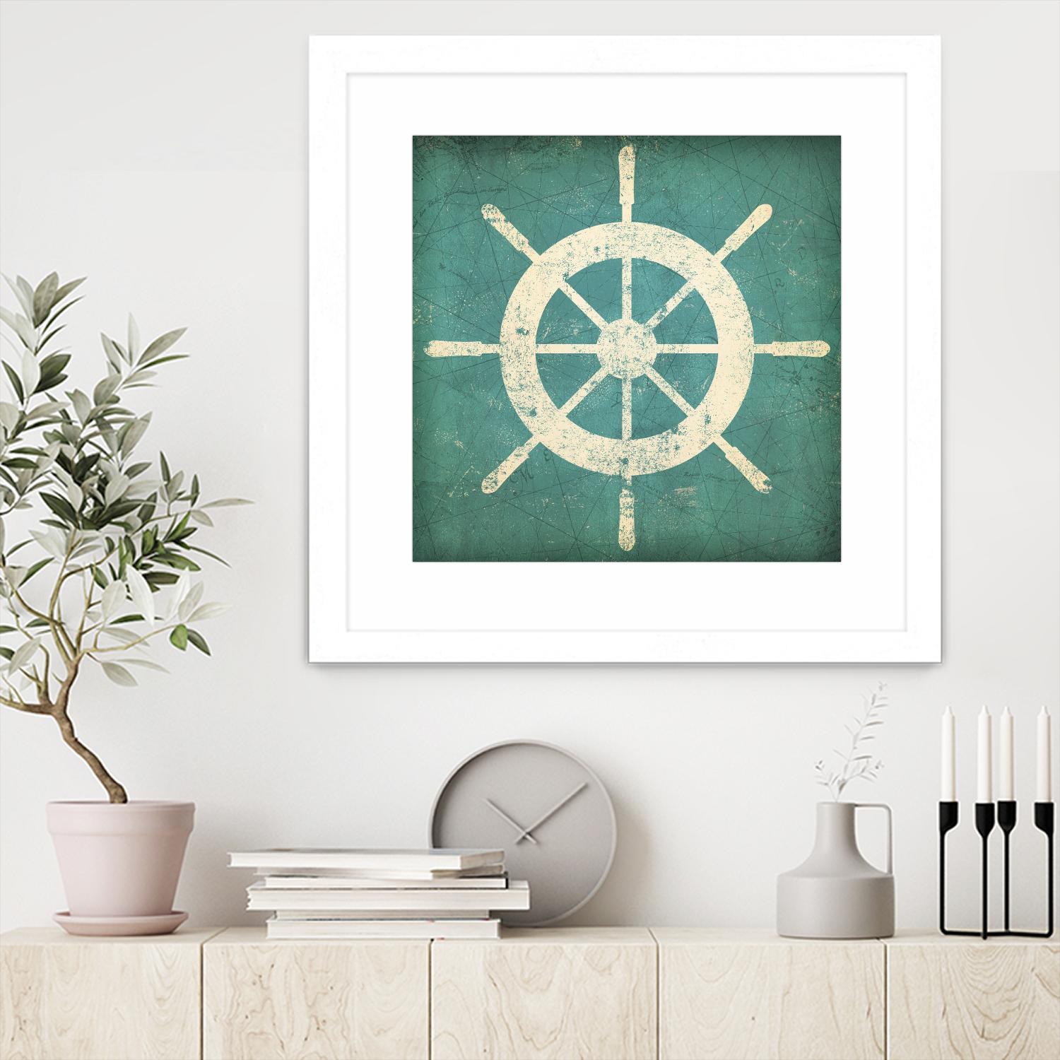 Nautical Shipwheel Blue by Ryan Fowler on GIANT ART - white nautical