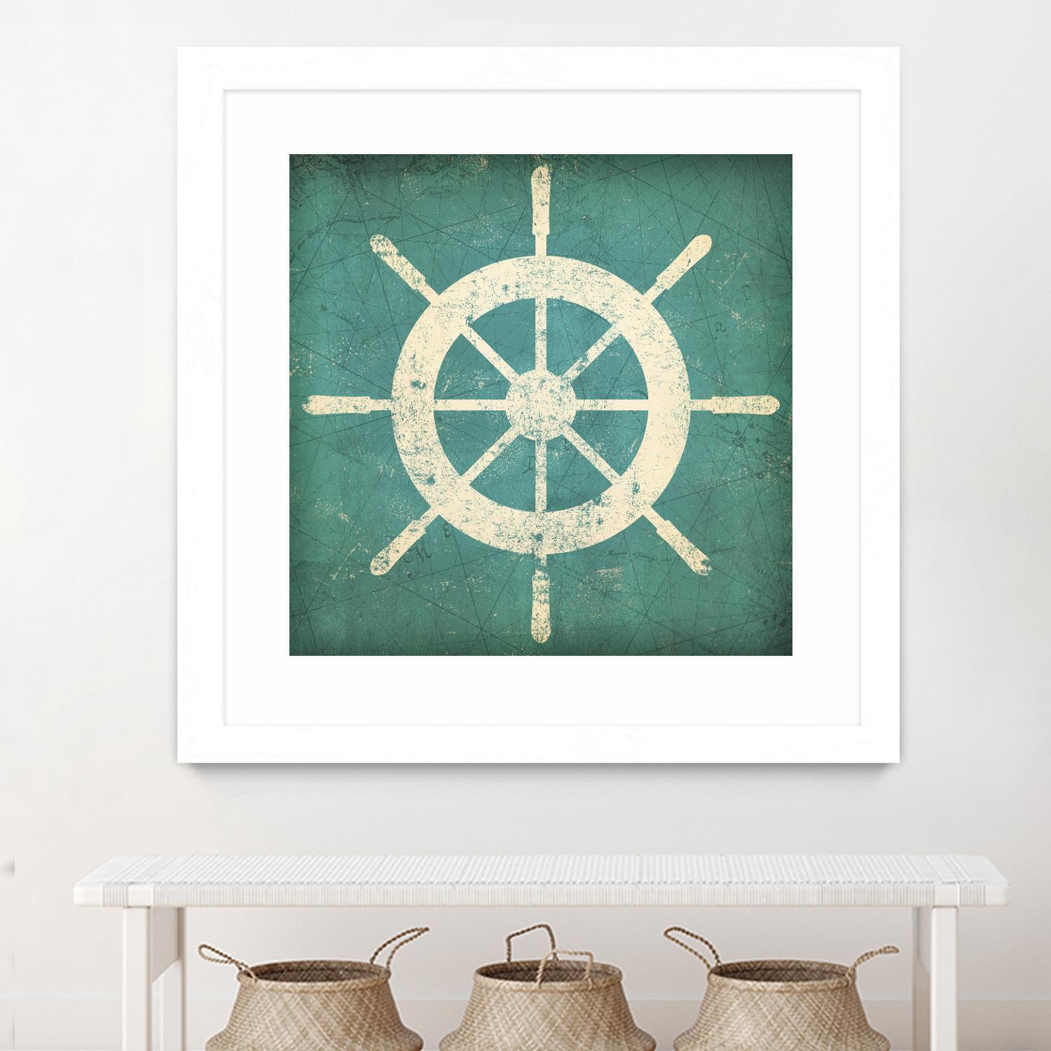 Nautical Shipwheel Blue by Ryan Fowler on GIANT ART - white nautical