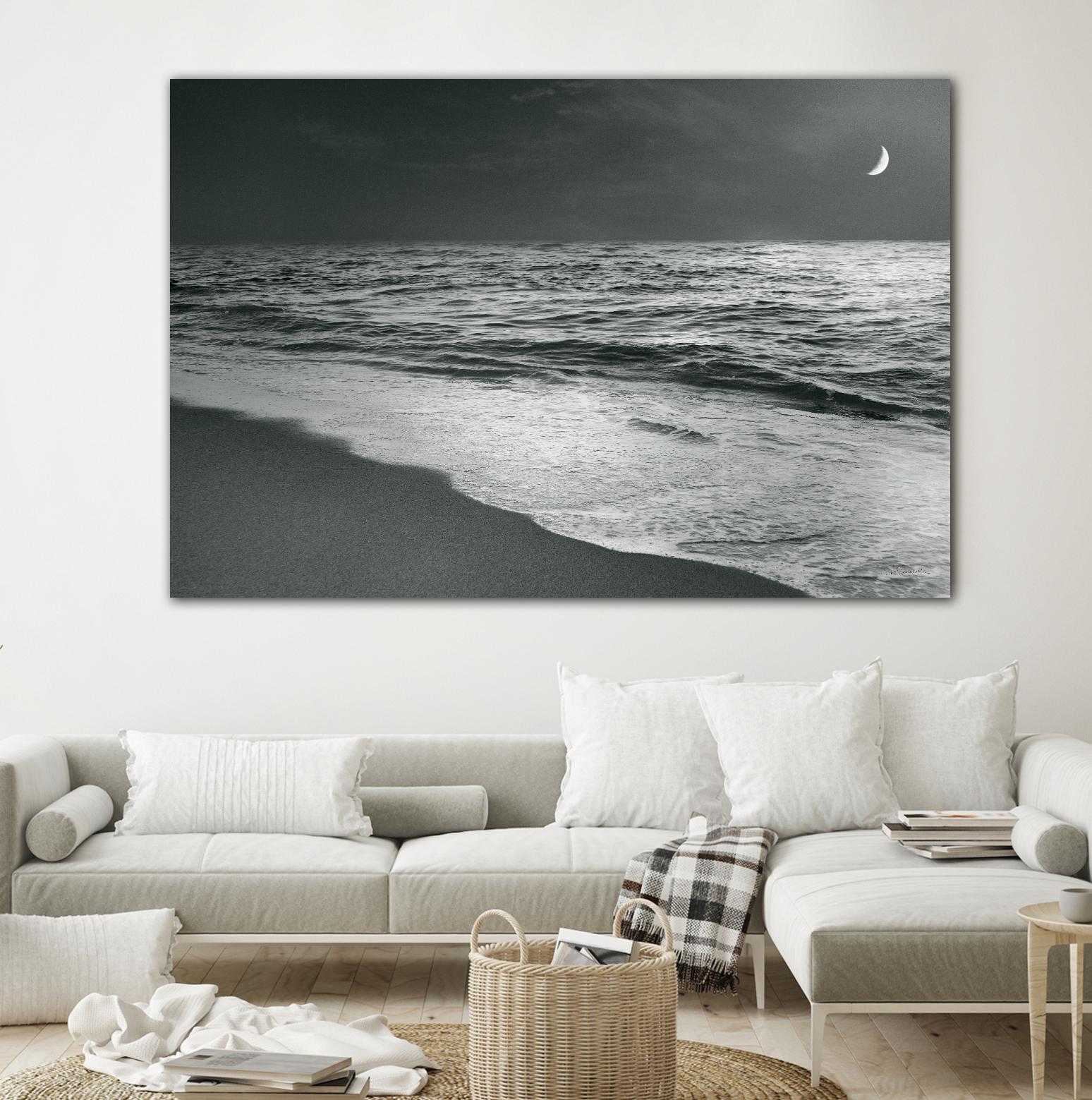 Moonrise Beach Black and White by Sue Schlabach on GIANT ART - white sea scene