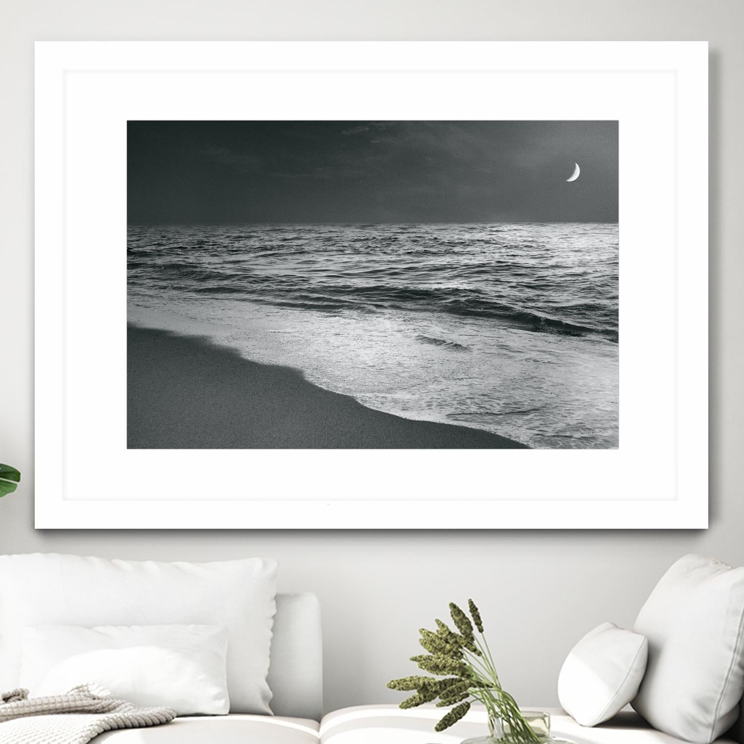 Moonrise Beach Black and White by Sue Schlabach on GIANT ART - white sea scene