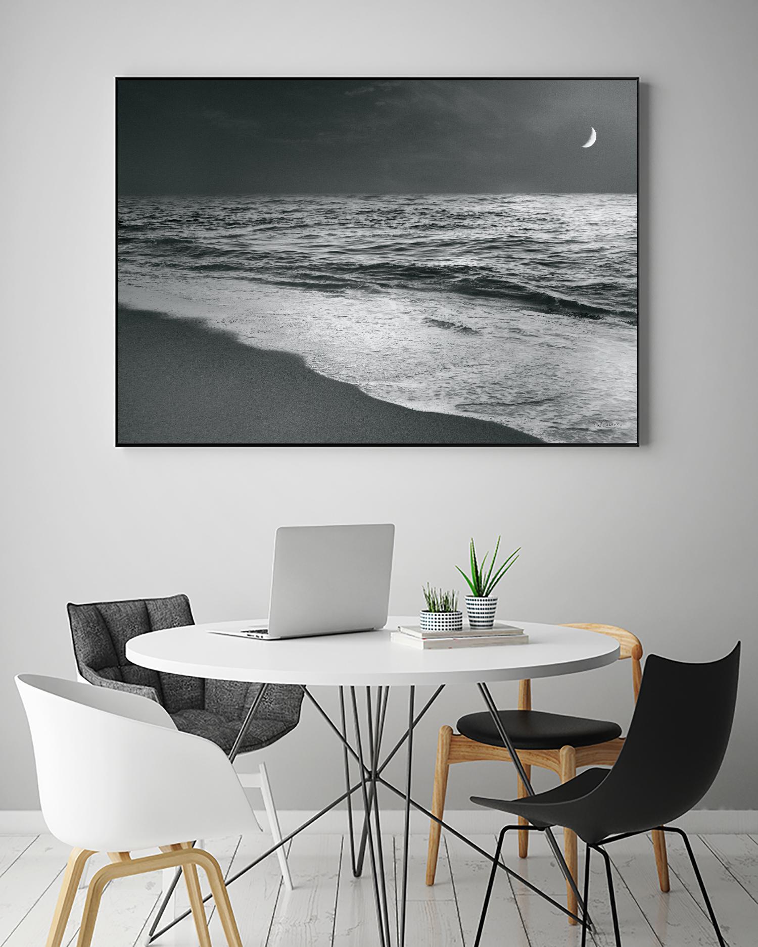Moonrise Beach Black and White by Sue Schlabach on GIANT ART - white sea scene